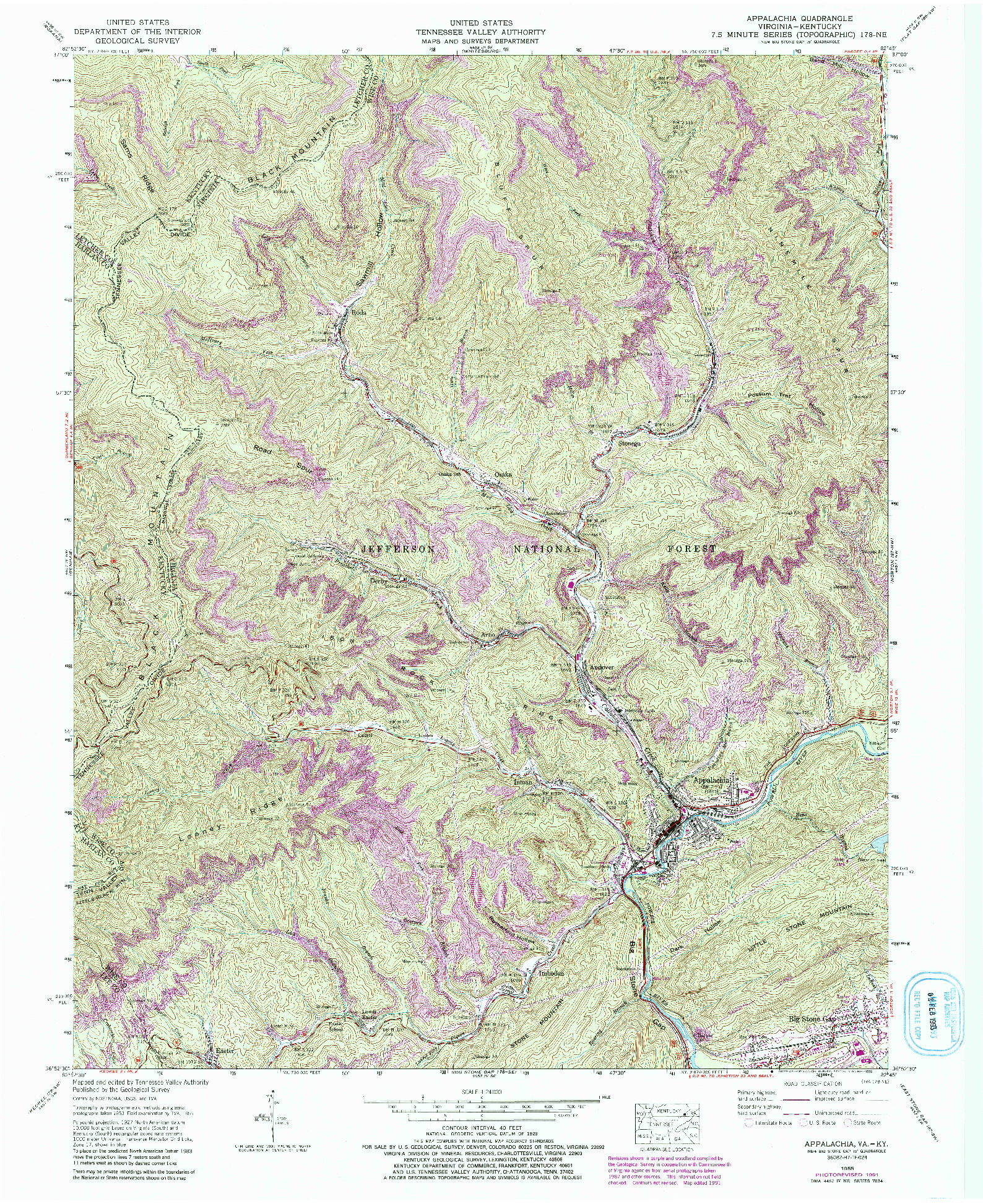 USGS 1:24000-SCALE QUADRANGLE FOR APPALACHIA, VA 1955