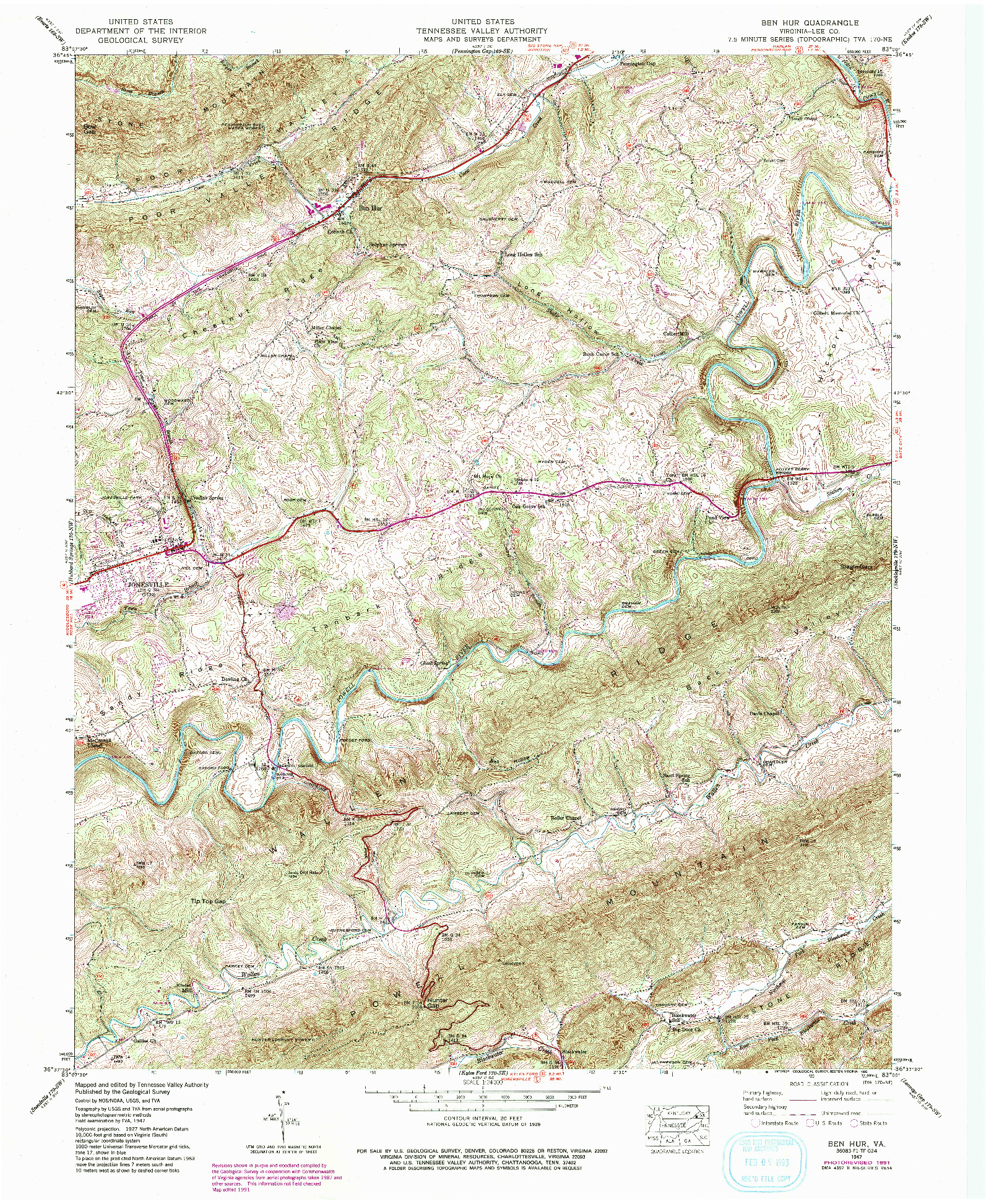 USGS 1:24000-SCALE QUADRANGLE FOR BEN HUR, VA 1947