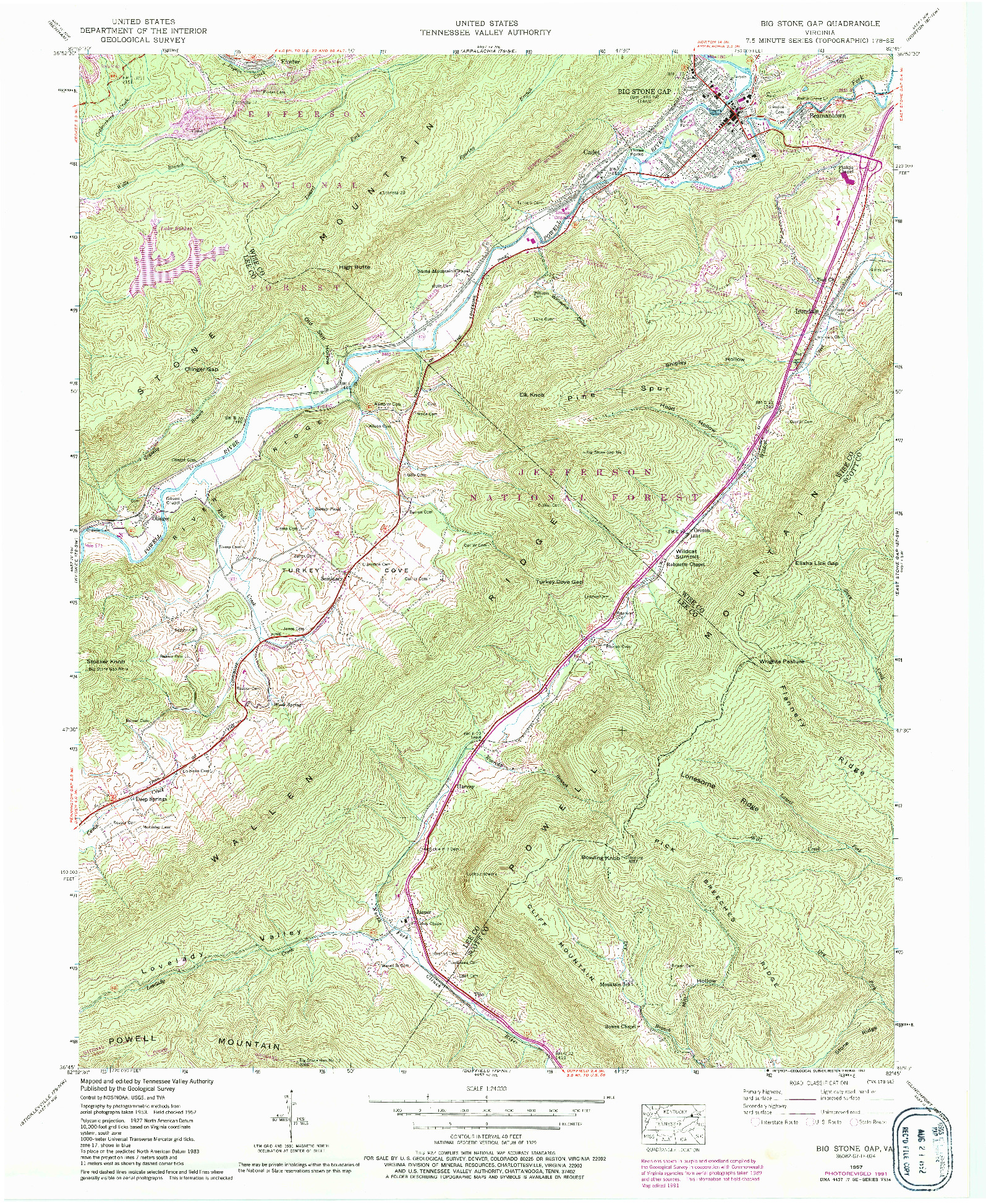 USGS 1:24000-SCALE QUADRANGLE FOR BIG STONE GAP, VA 1957