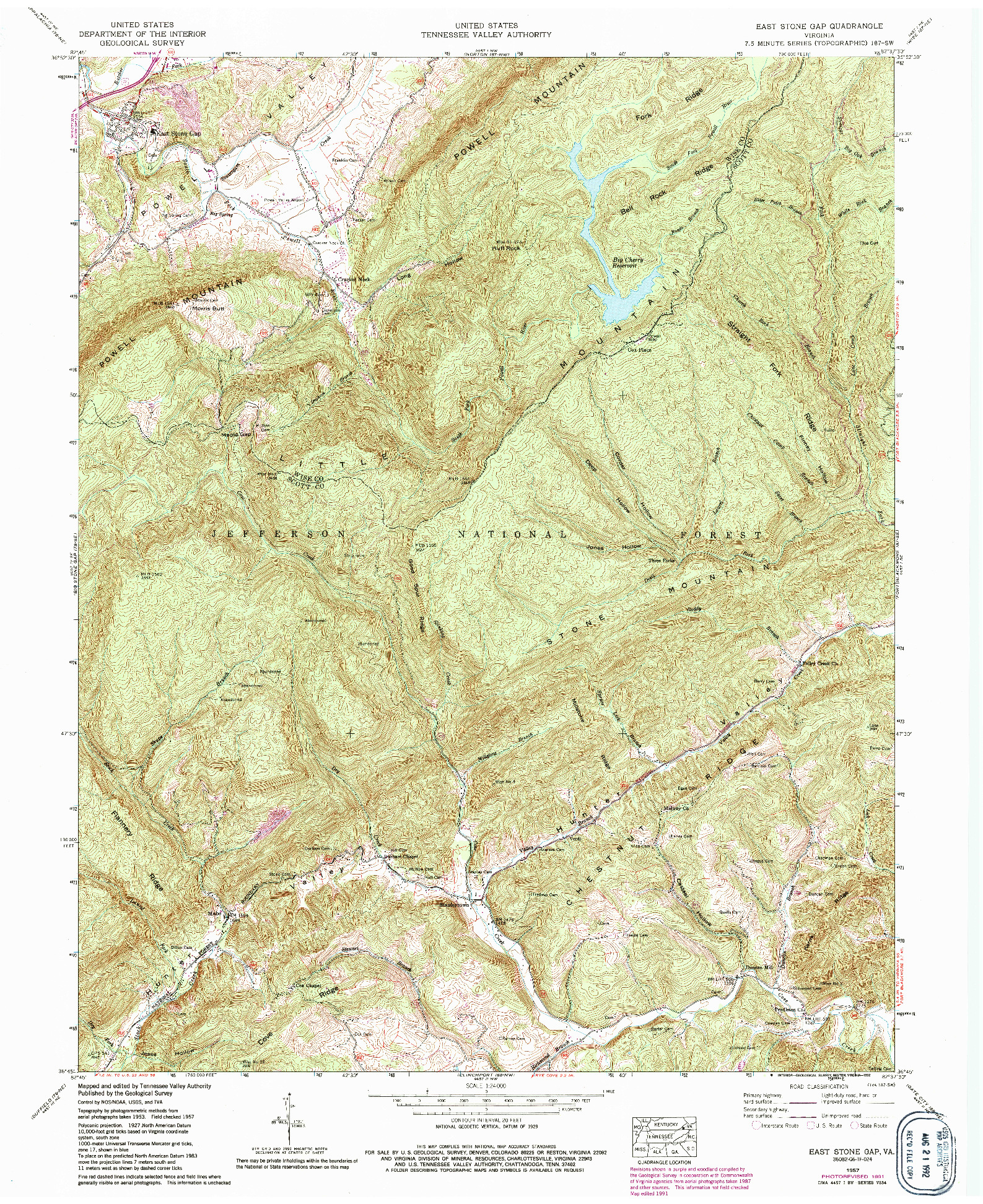 USGS 1:24000-SCALE QUADRANGLE FOR EAST STONE GAP, VA 1957