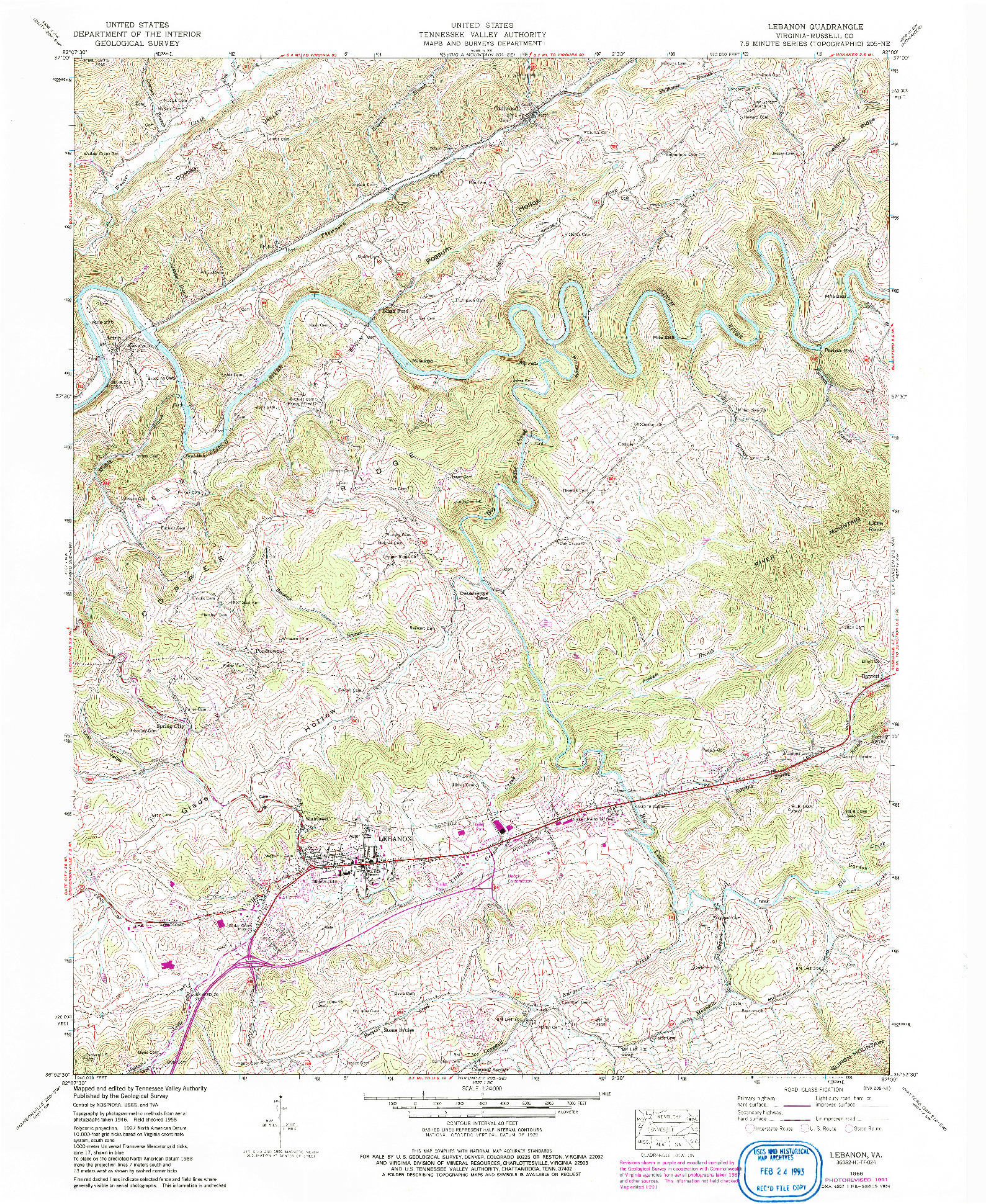 USGS 1:24000-SCALE QUADRANGLE FOR LEBANON, VA 1958