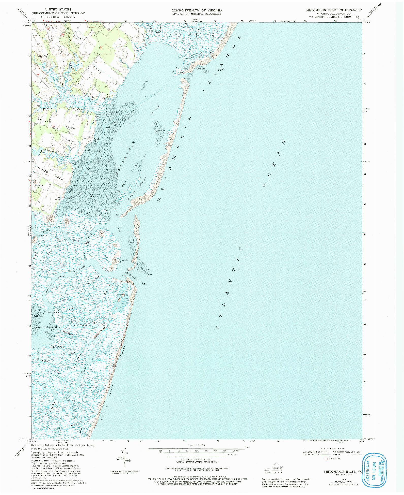 USGS 1:24000-SCALE QUADRANGLE FOR METOMPKIN INLET, VA 1968