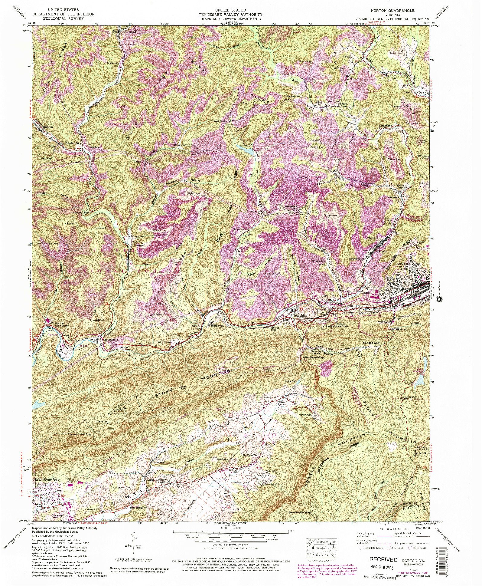 USGS 1:24000-SCALE QUADRANGLE FOR NORTON, VA 1957