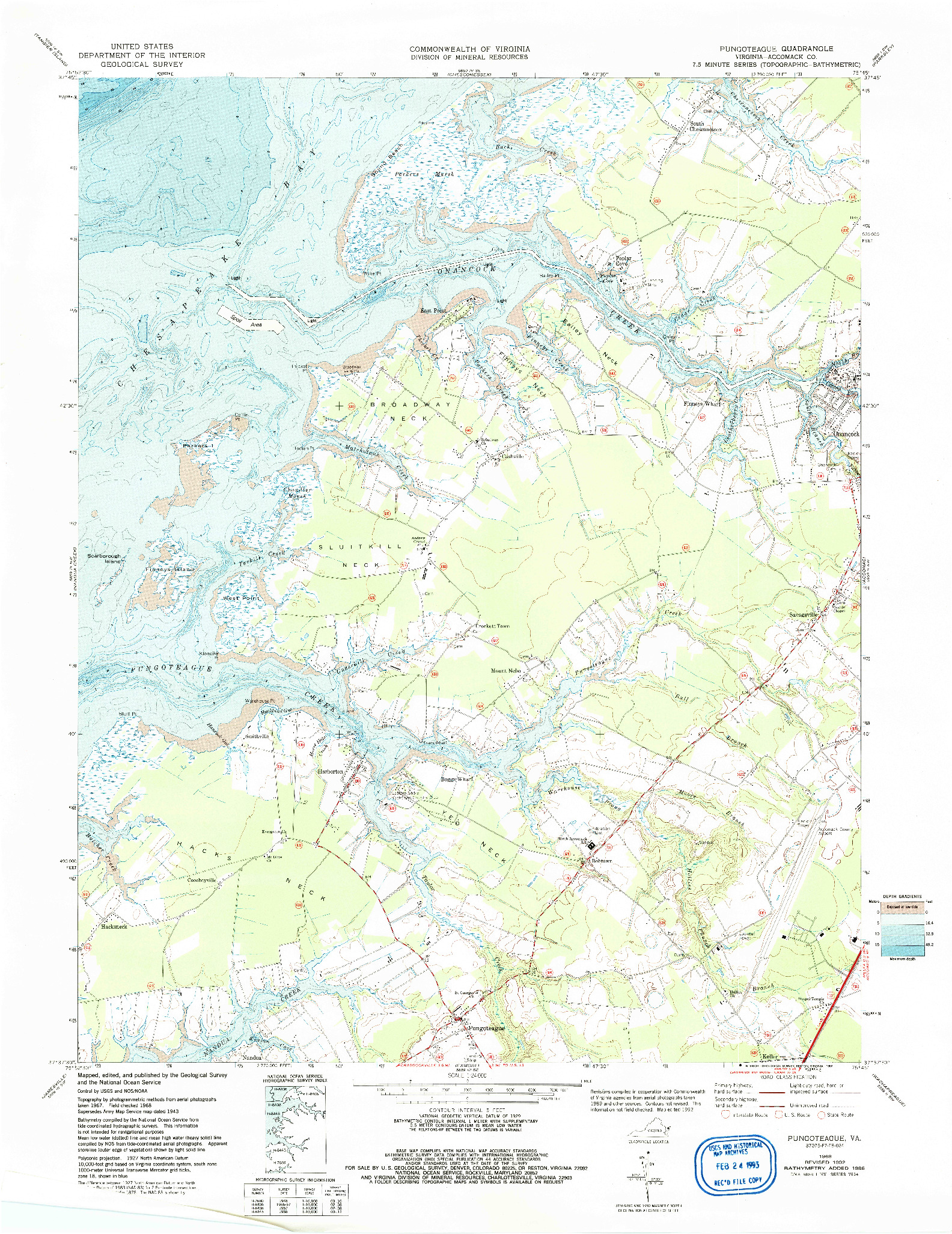 USGS 1:24000-SCALE QUADRANGLE FOR PUNGOTEAGUE, VA 1968