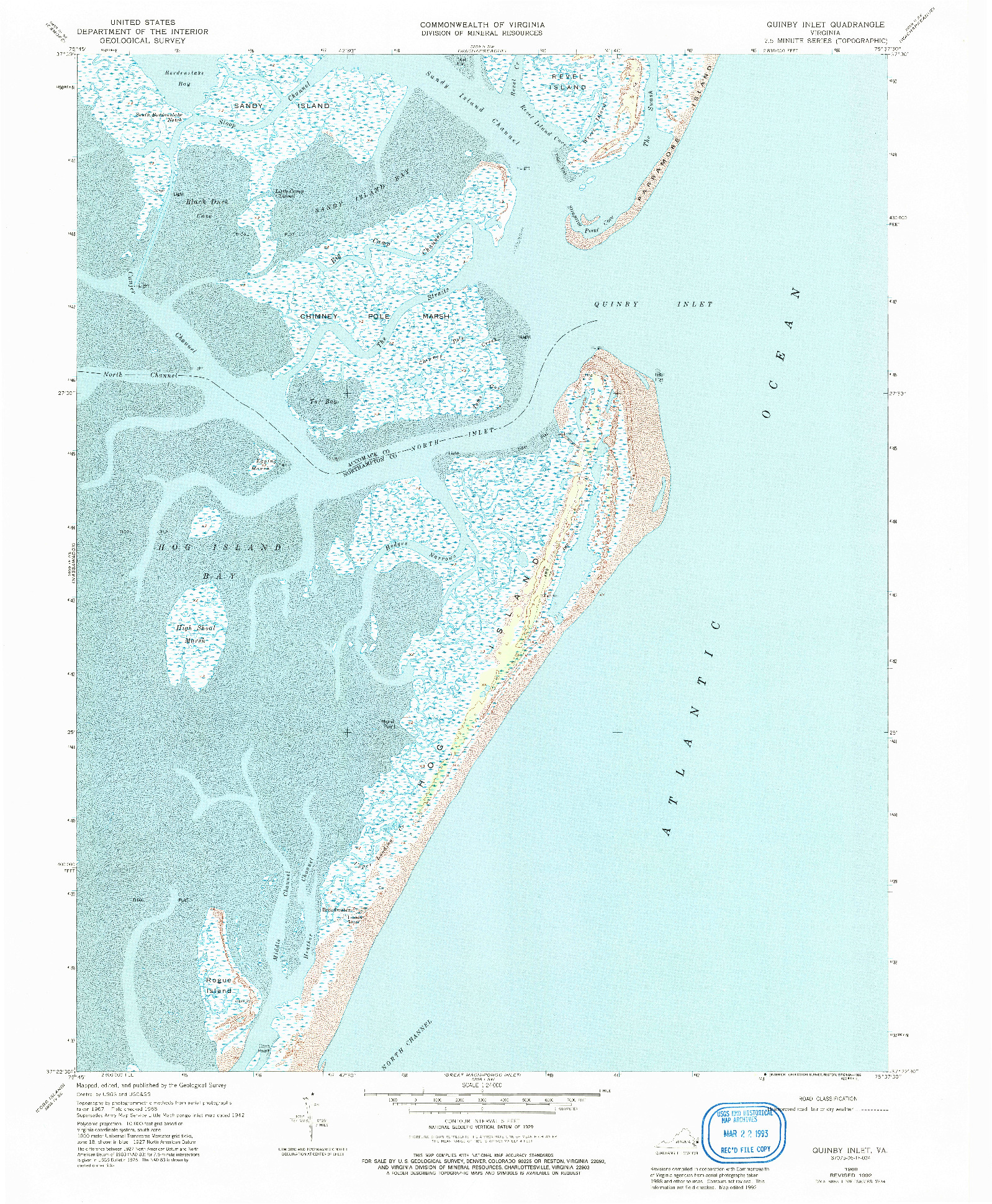 USGS 1:24000-SCALE QUADRANGLE FOR QUINBY INLET, VA 1968
