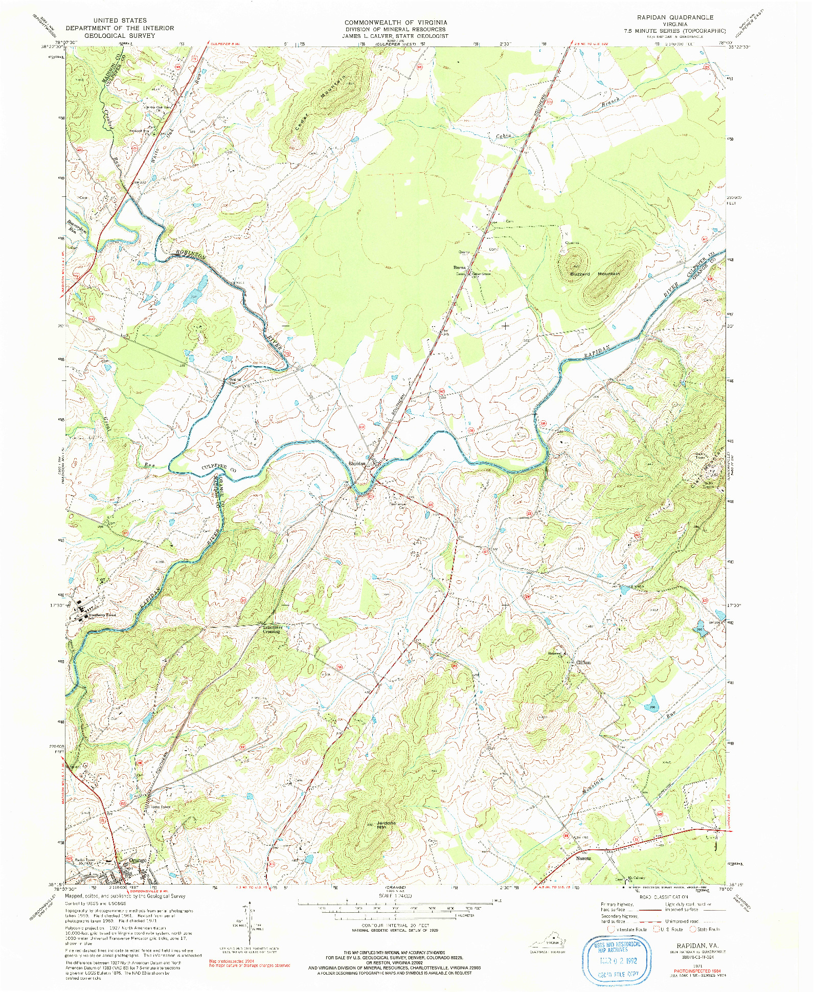 USGS 1:24000-SCALE QUADRANGLE FOR RAPIDAN, VA 1971