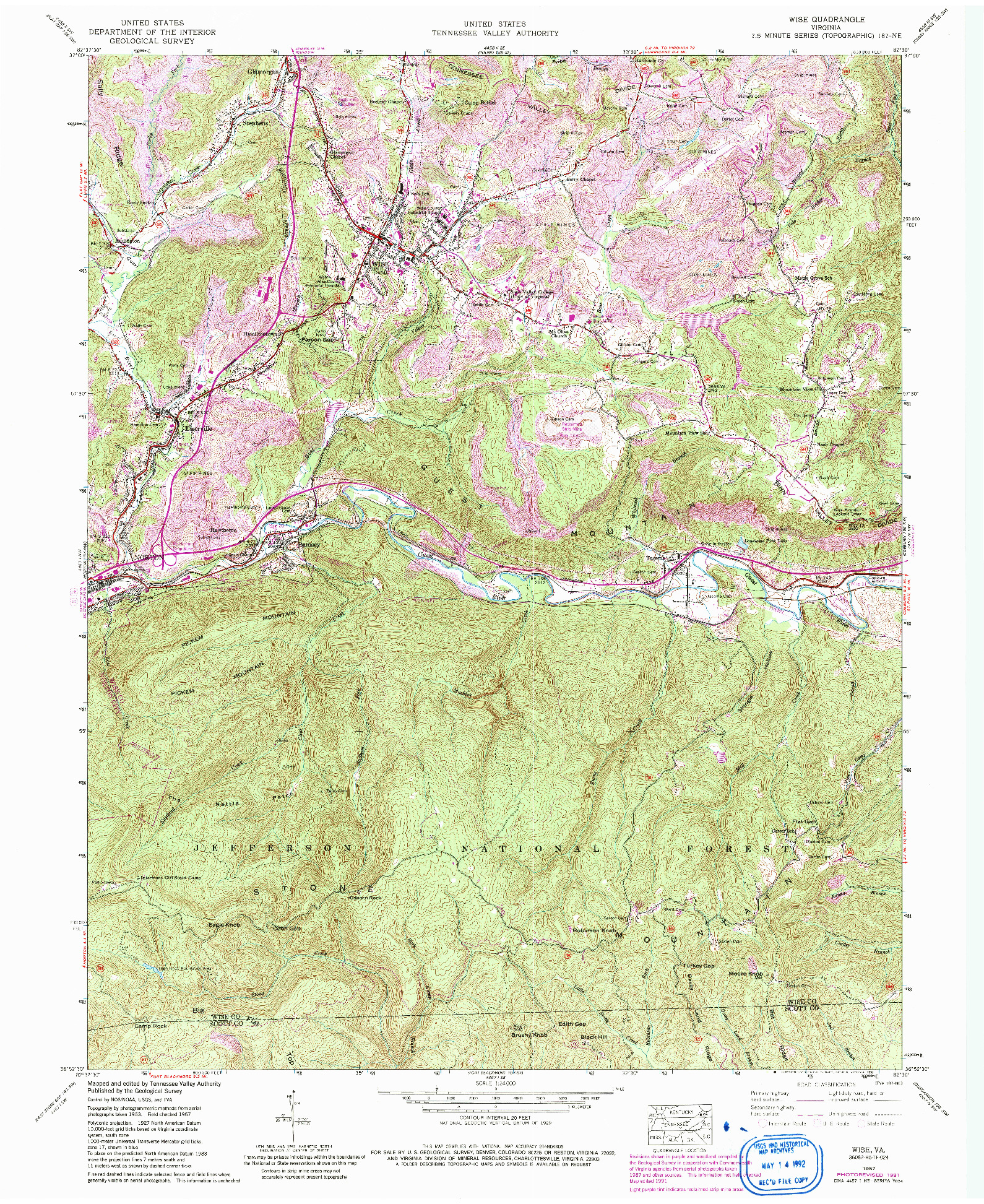 USGS 1:24000-SCALE QUADRANGLE FOR WISE, VA 1957