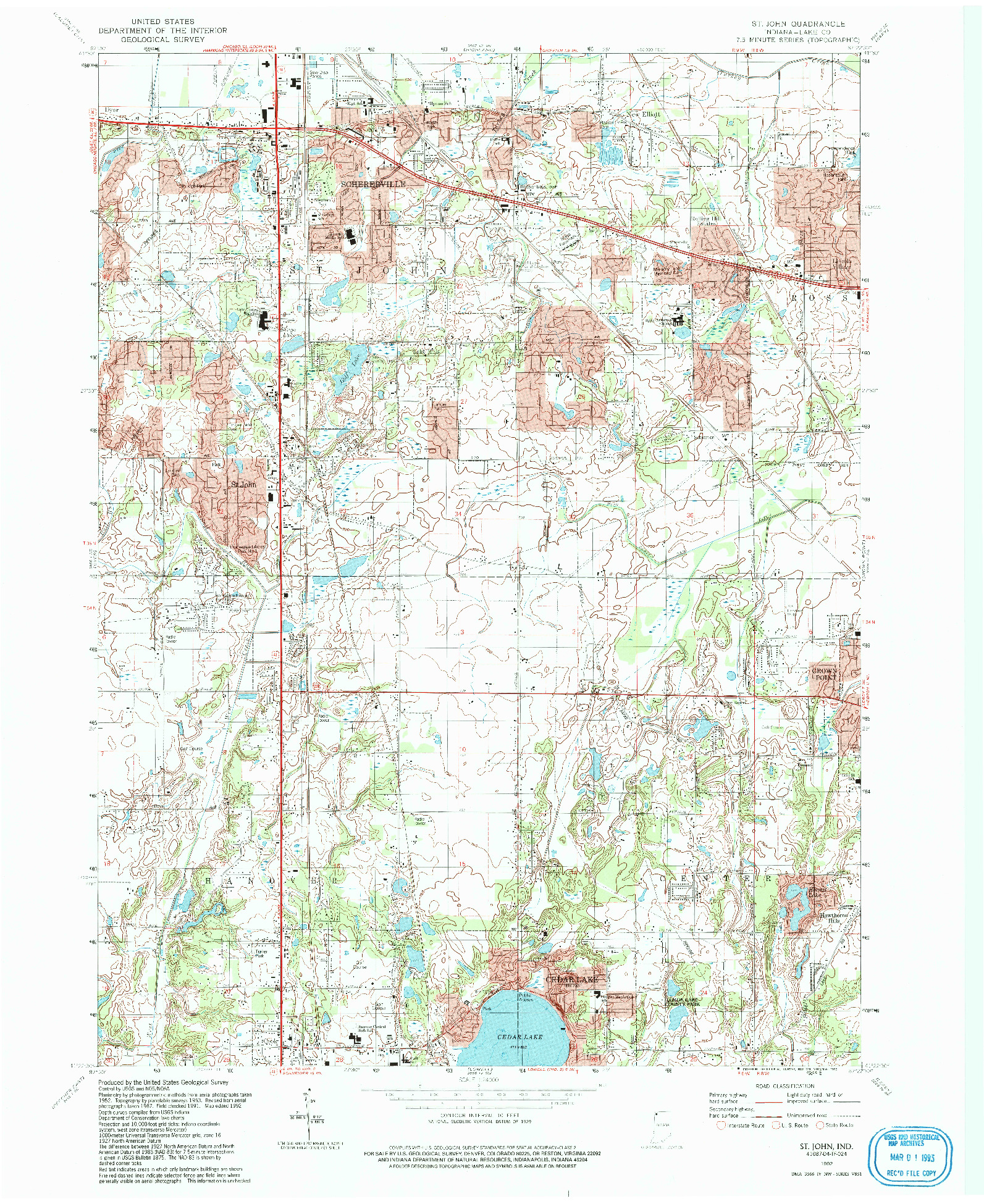 USGS 1:24000-SCALE QUADRANGLE FOR ST. JOHN, IN 1992