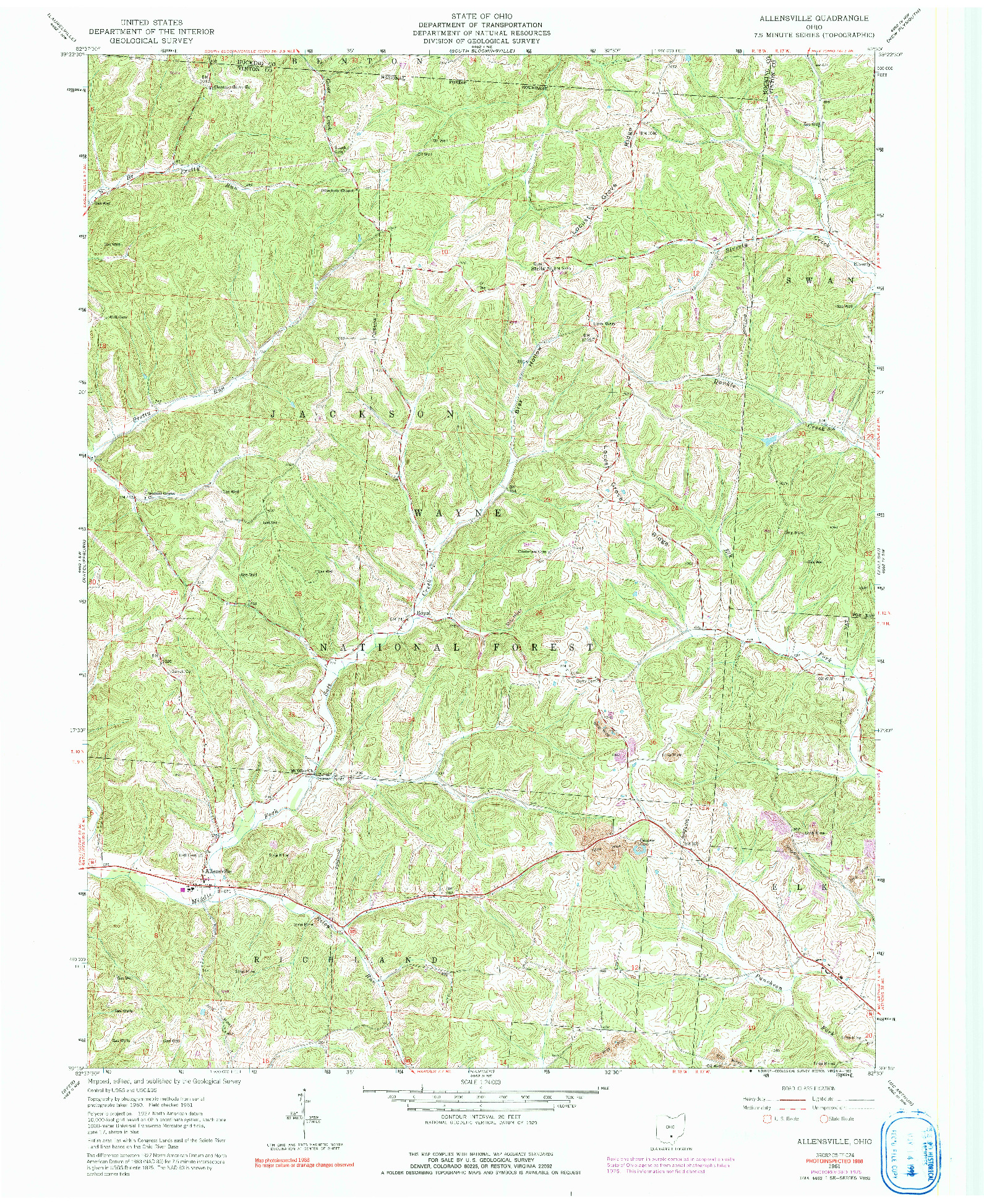 USGS 1:24000-SCALE QUADRANGLE FOR ALLENSVILLE, OH 1961