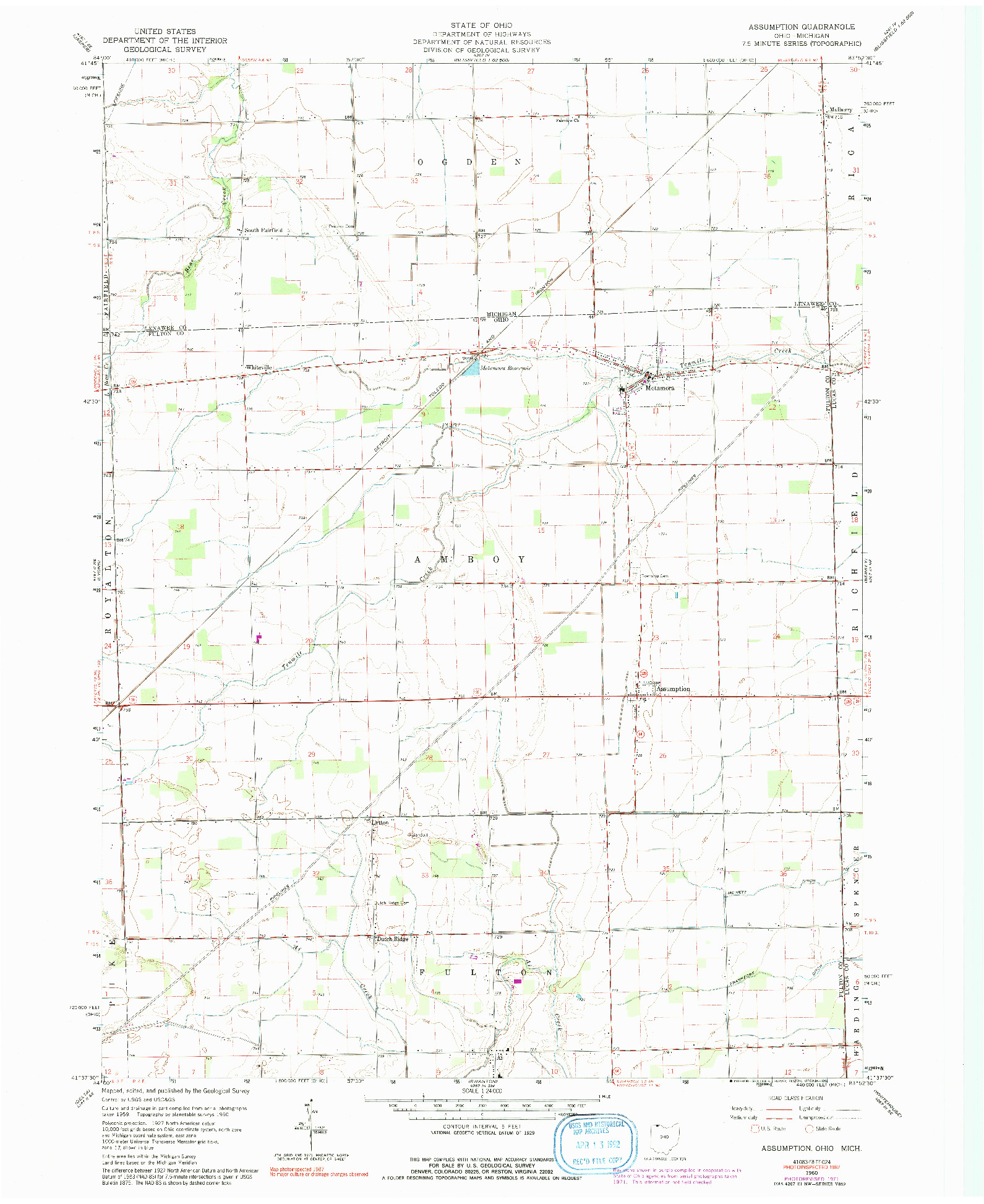 USGS 1:24000-SCALE QUADRANGLE FOR ASSUMPTION, OH 1960