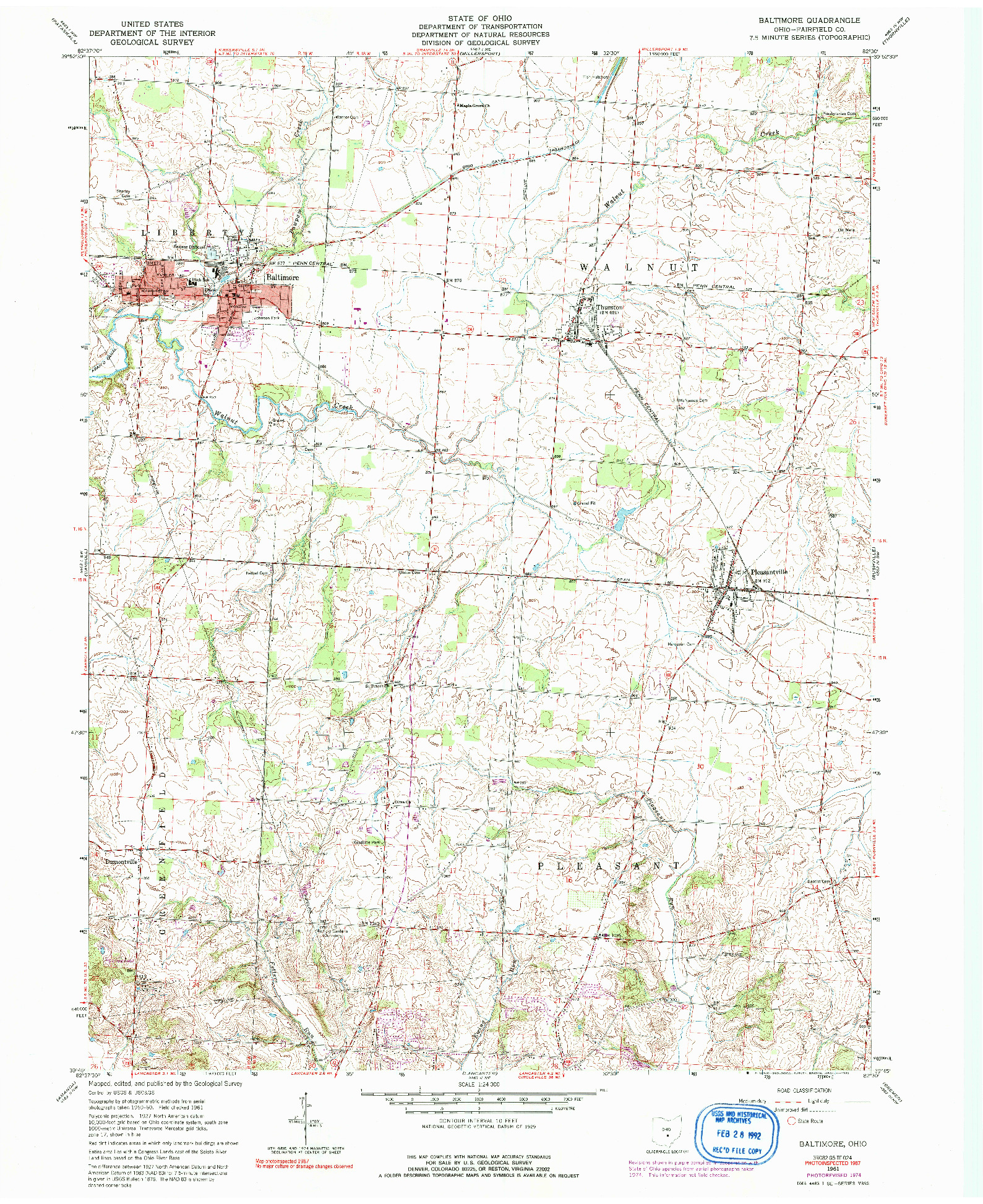 USGS 1:24000-SCALE QUADRANGLE FOR BALTIMORE, OH 1961