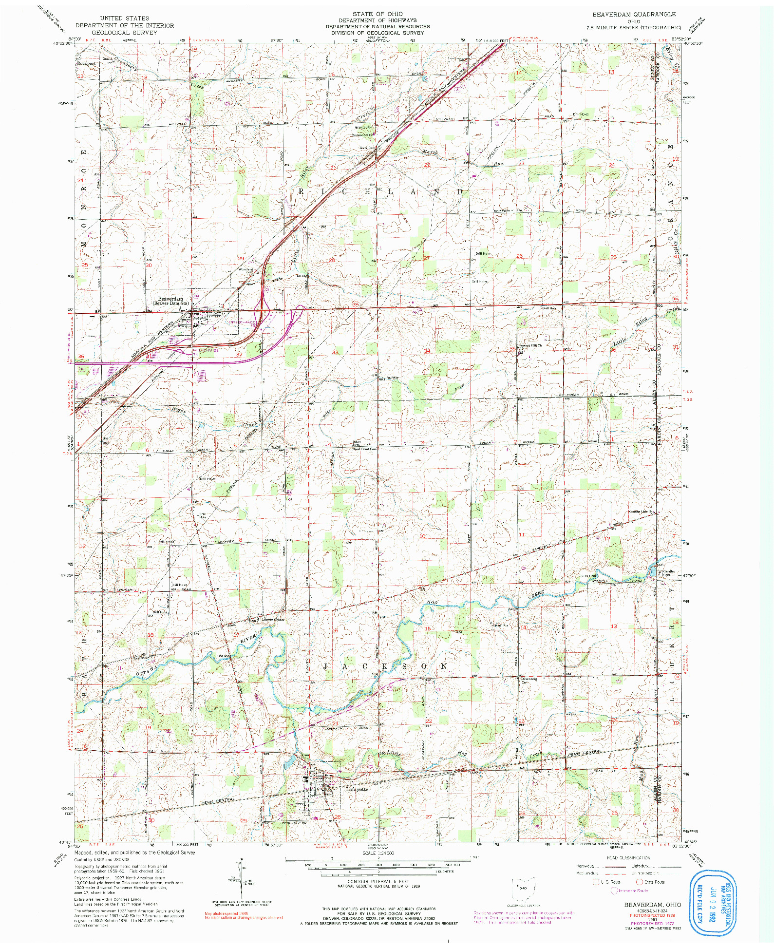 USGS 1:24000-SCALE QUADRANGLE FOR BEAVERDAM, OH 1961