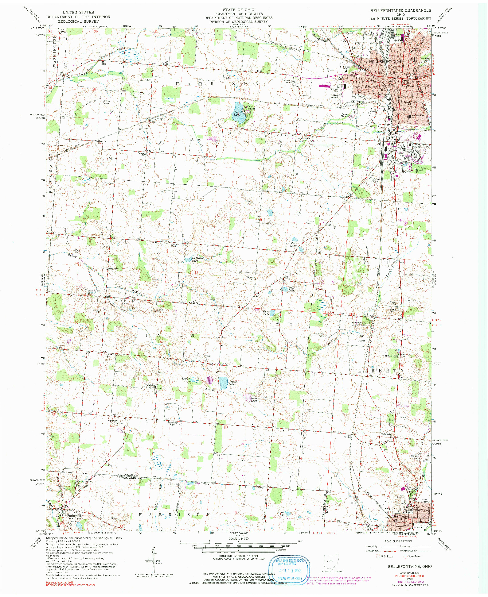 USGS 1:24000-SCALE QUADRANGLE FOR BELLEFONTAINE, OH 1960