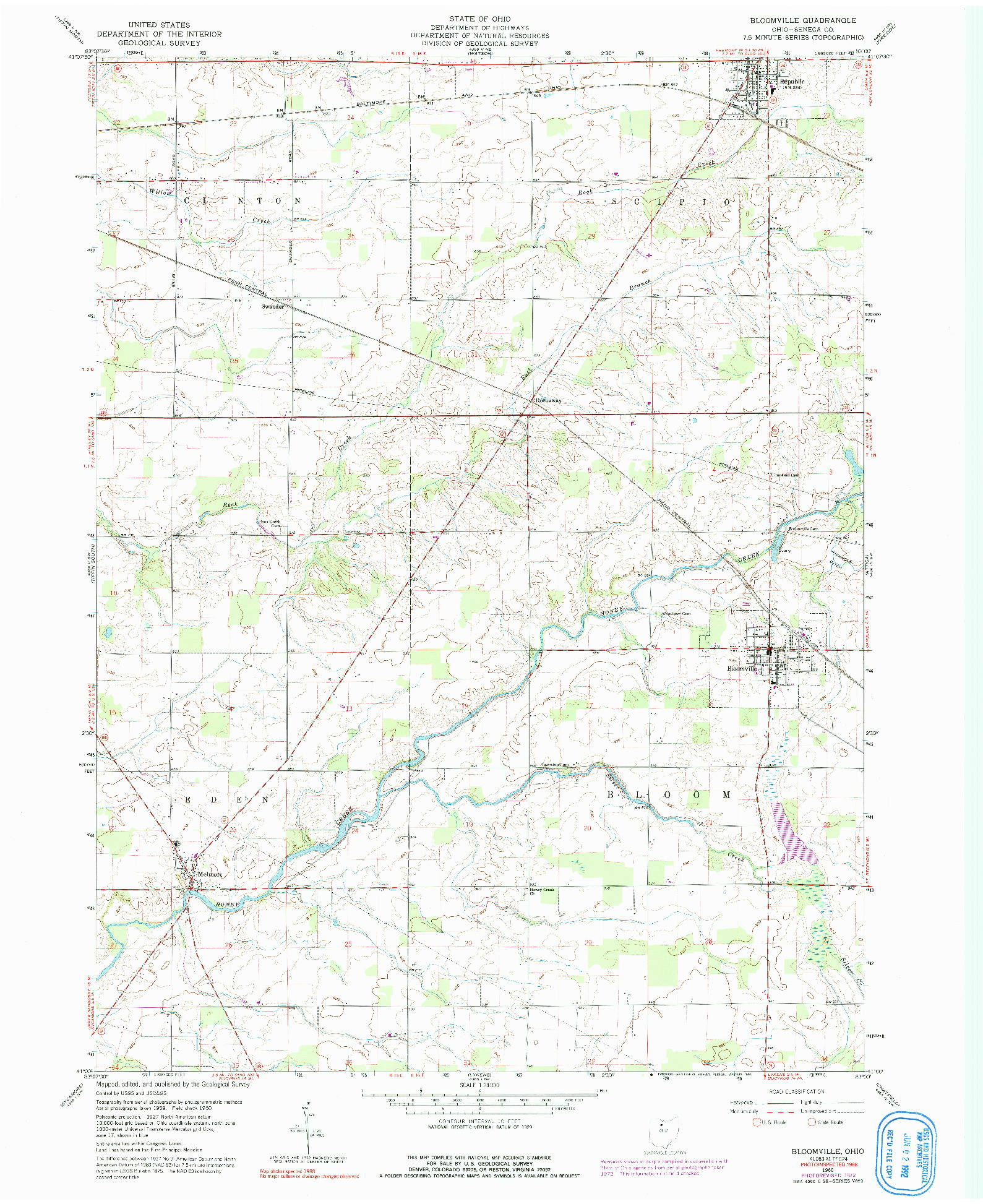 USGS 1:24000-SCALE QUADRANGLE FOR BLOOMVILLE, OH 1960