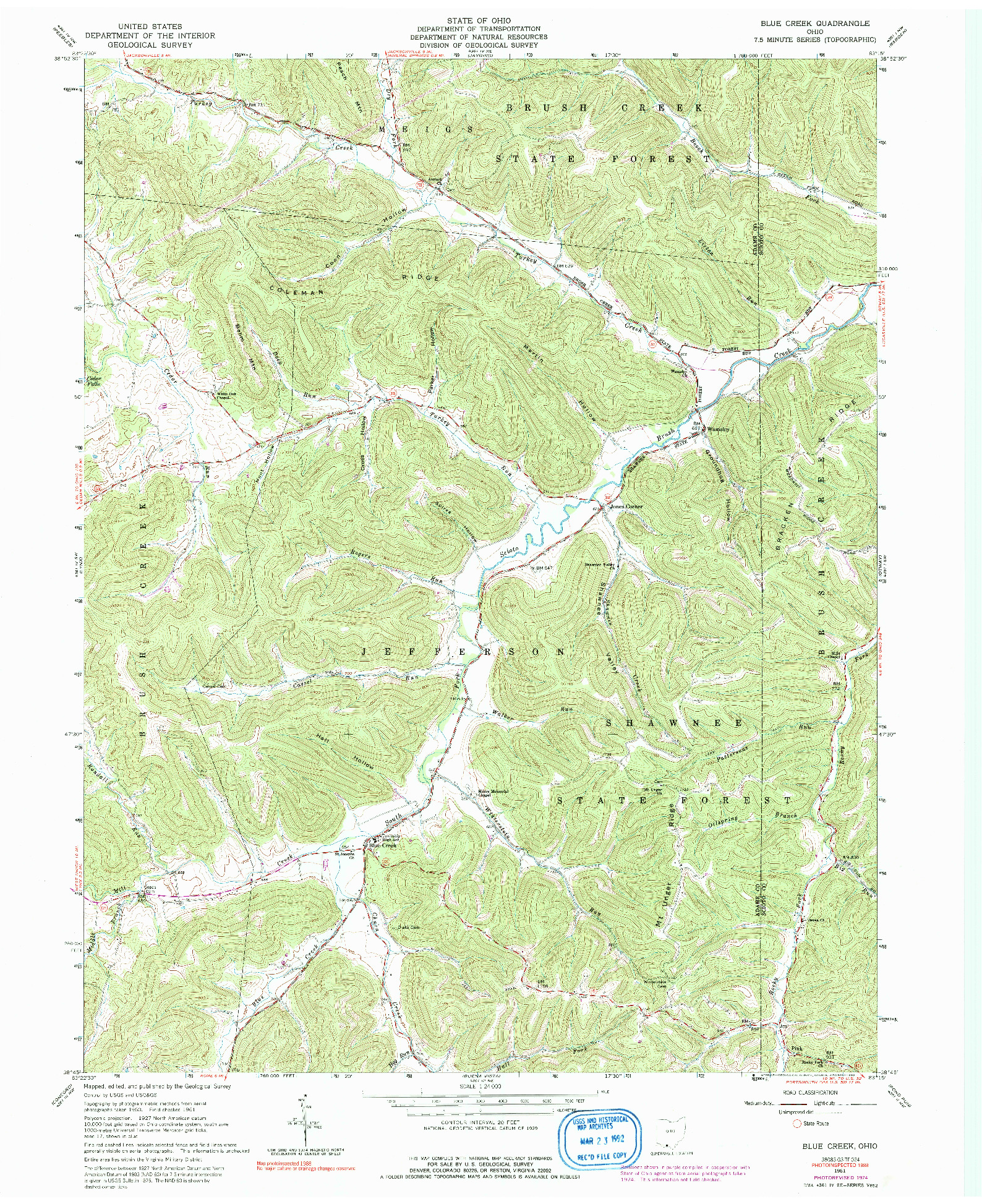 USGS 1:24000-SCALE QUADRANGLE FOR BLUE CREEK, OH 1961