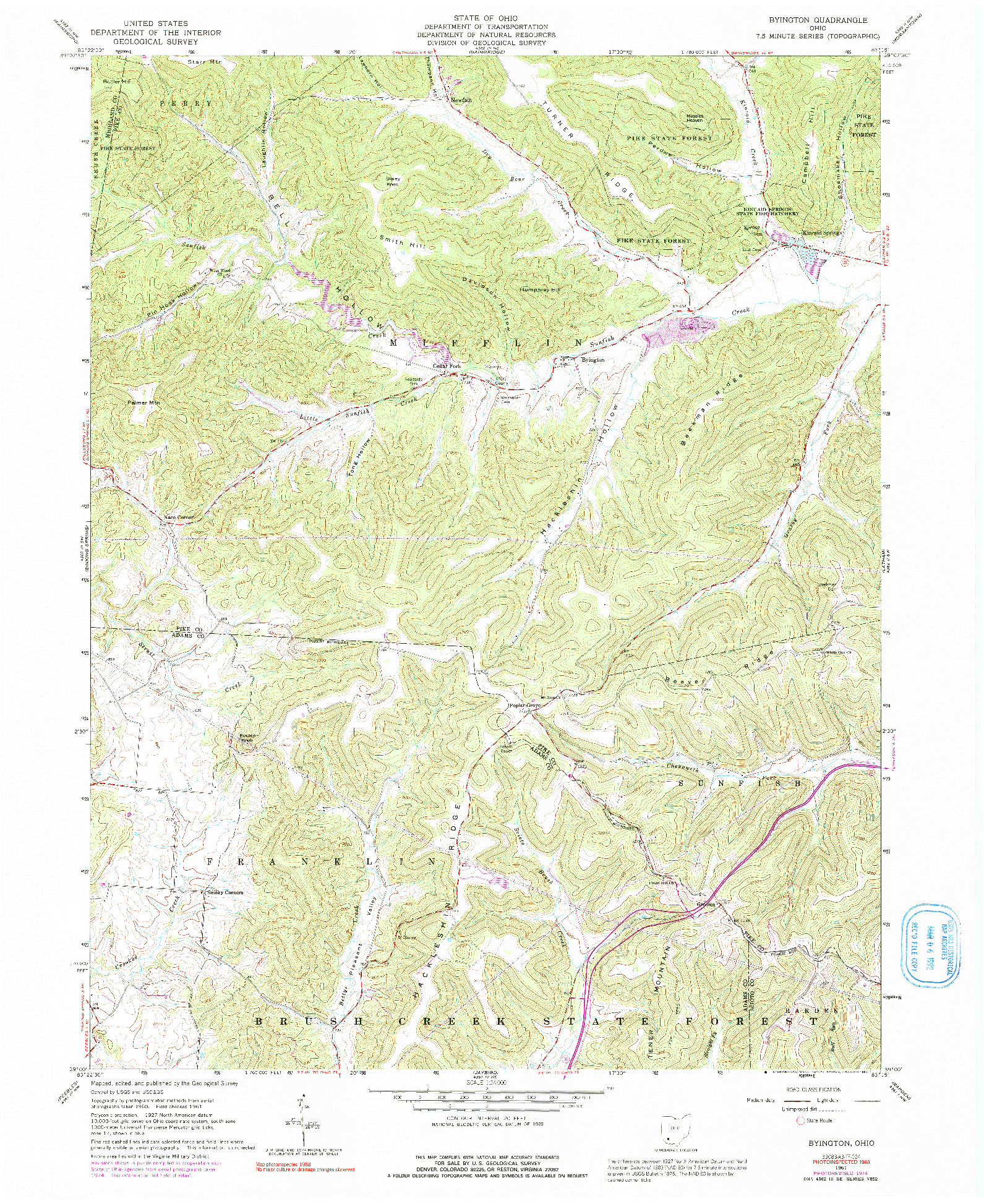 USGS 1:24000-SCALE QUADRANGLE FOR BYINGTON, OH 1961