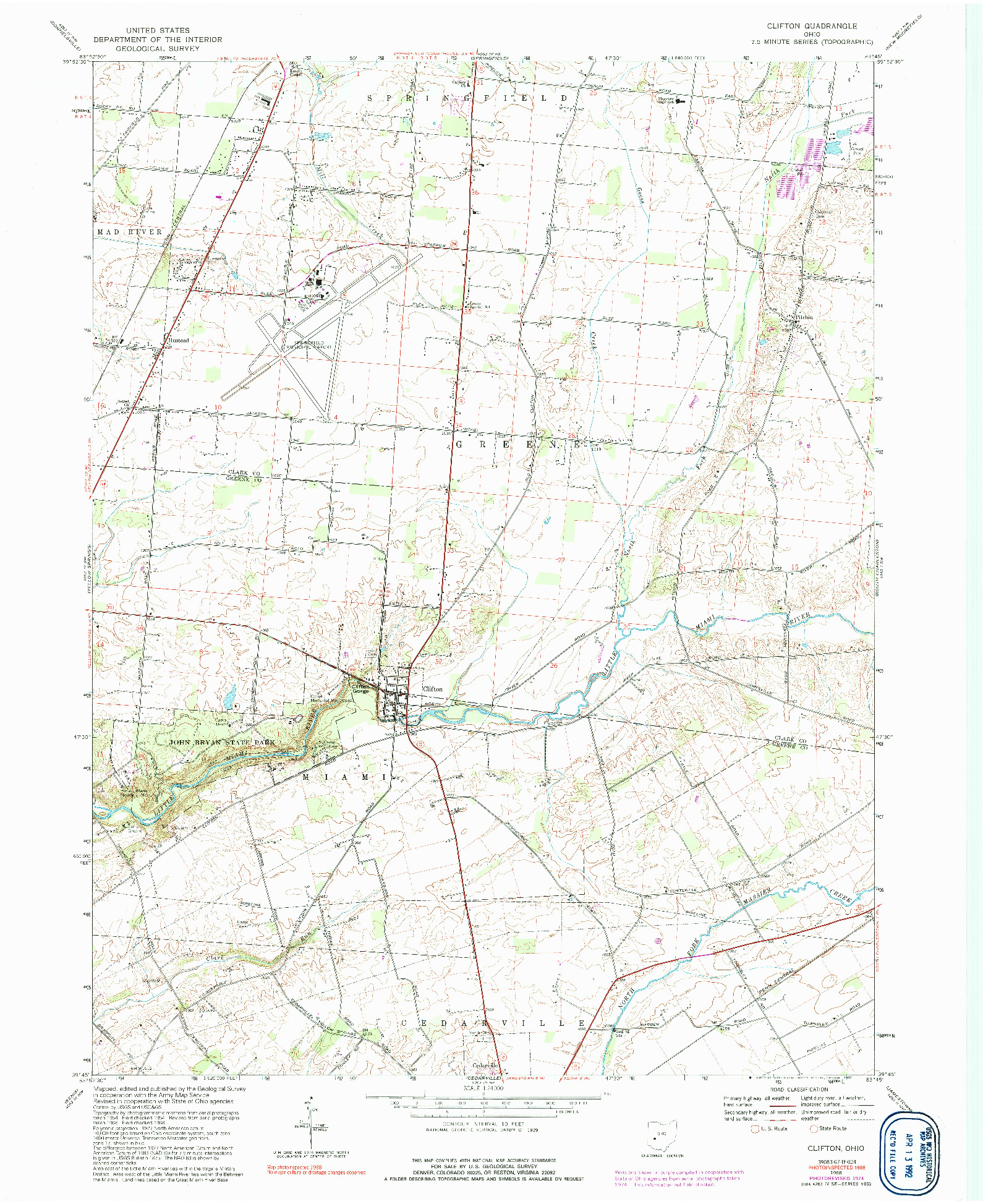 USGS 1:24000-SCALE QUADRANGLE FOR CLIFTON, OH 1968