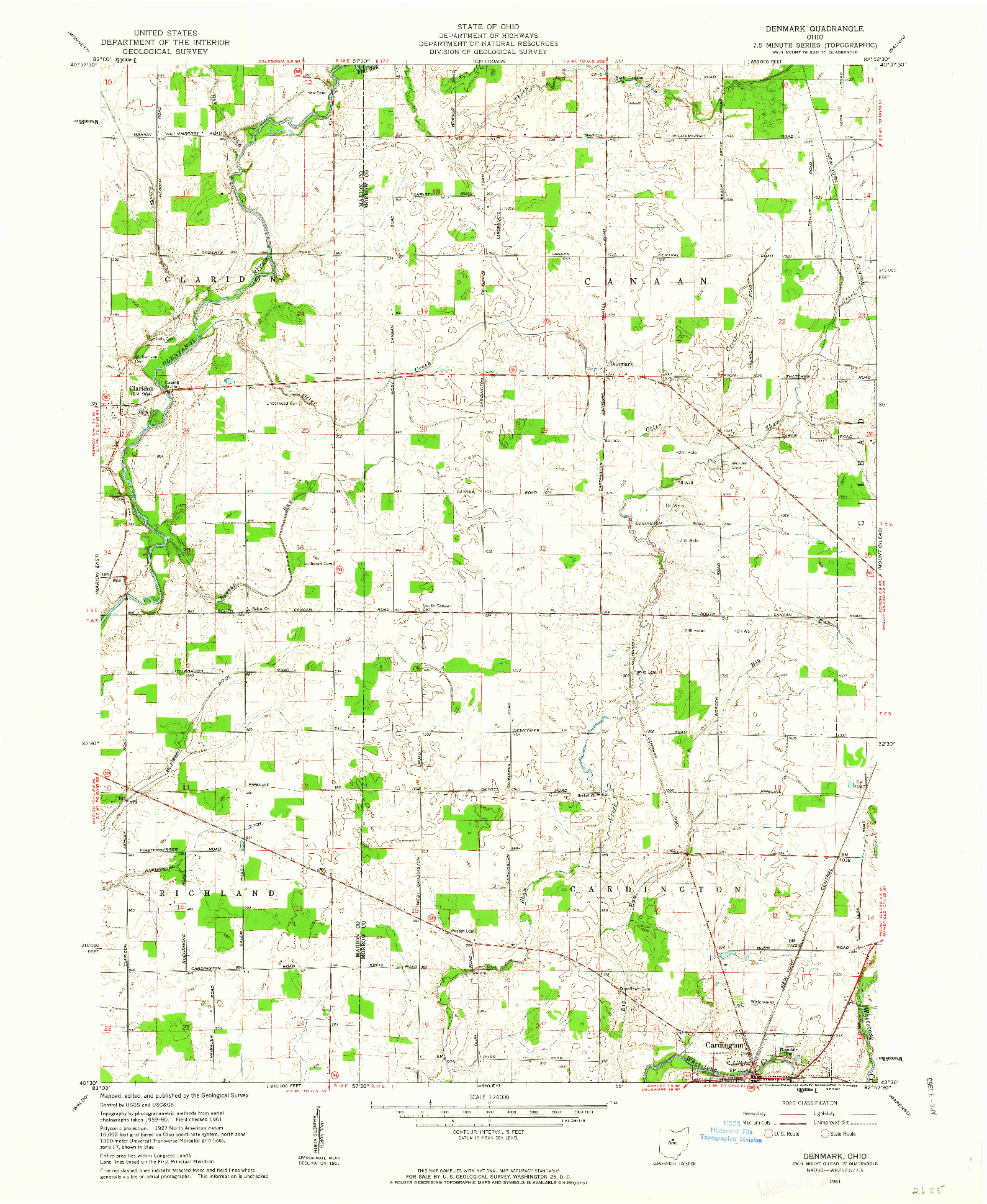 USGS 1:24000-SCALE QUADRANGLE FOR DENMARK, OH 1961