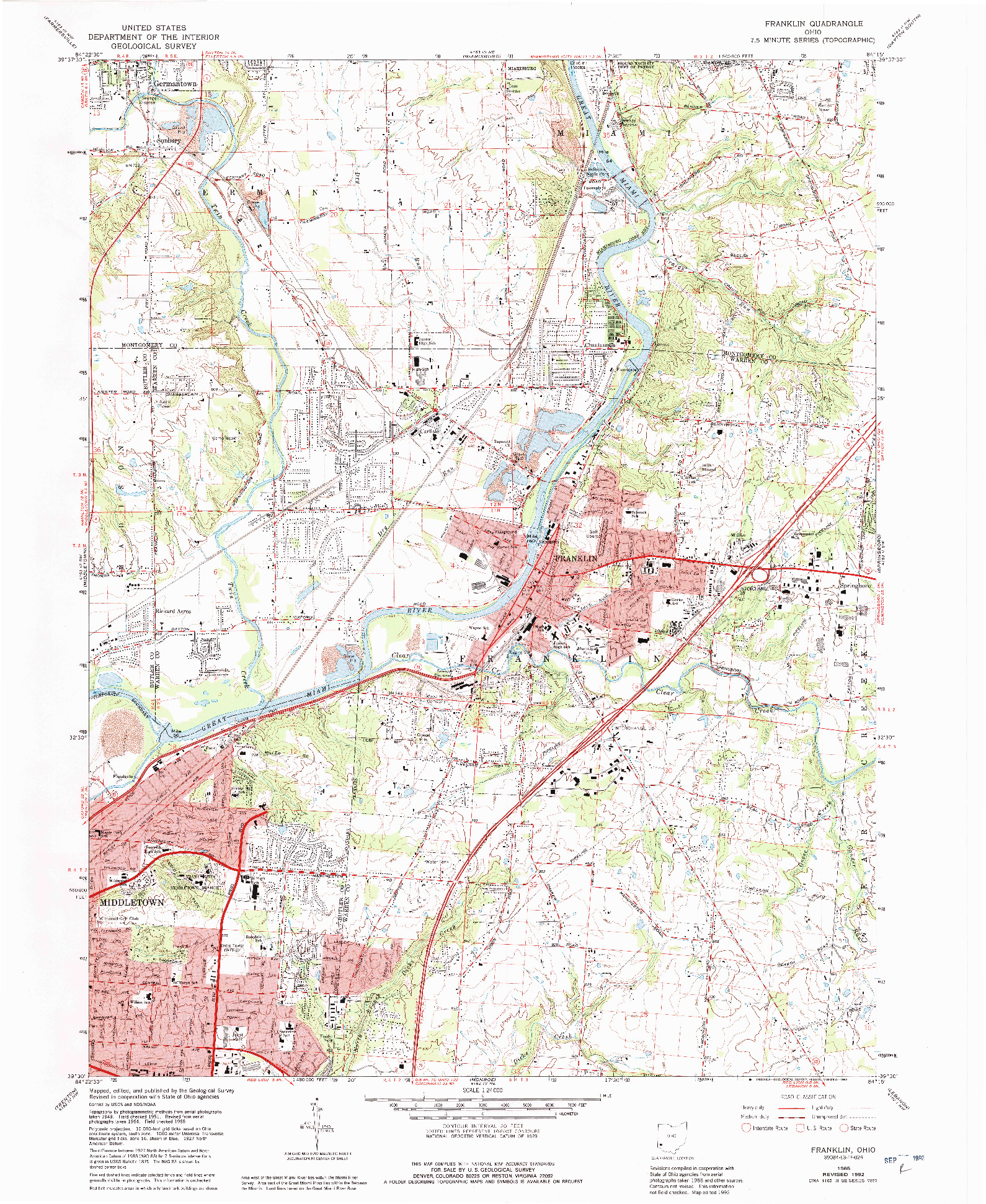 USGS 1:24000-SCALE QUADRANGLE FOR FRANKLIN, OH 1965