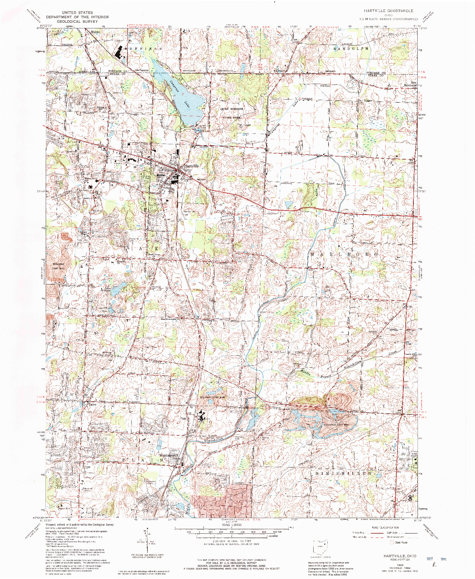 USGS 1:24000-SCALE QUADRANGLE FOR HARTVILLE, OH 1960