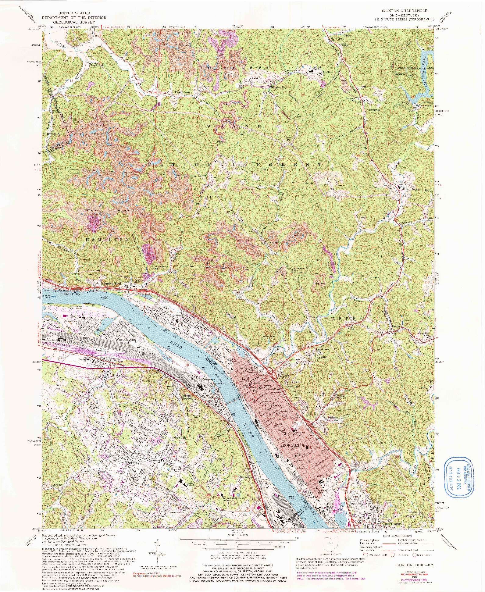 USGS 1:24000-SCALE QUADRANGLE FOR IRONTON, OH 1972