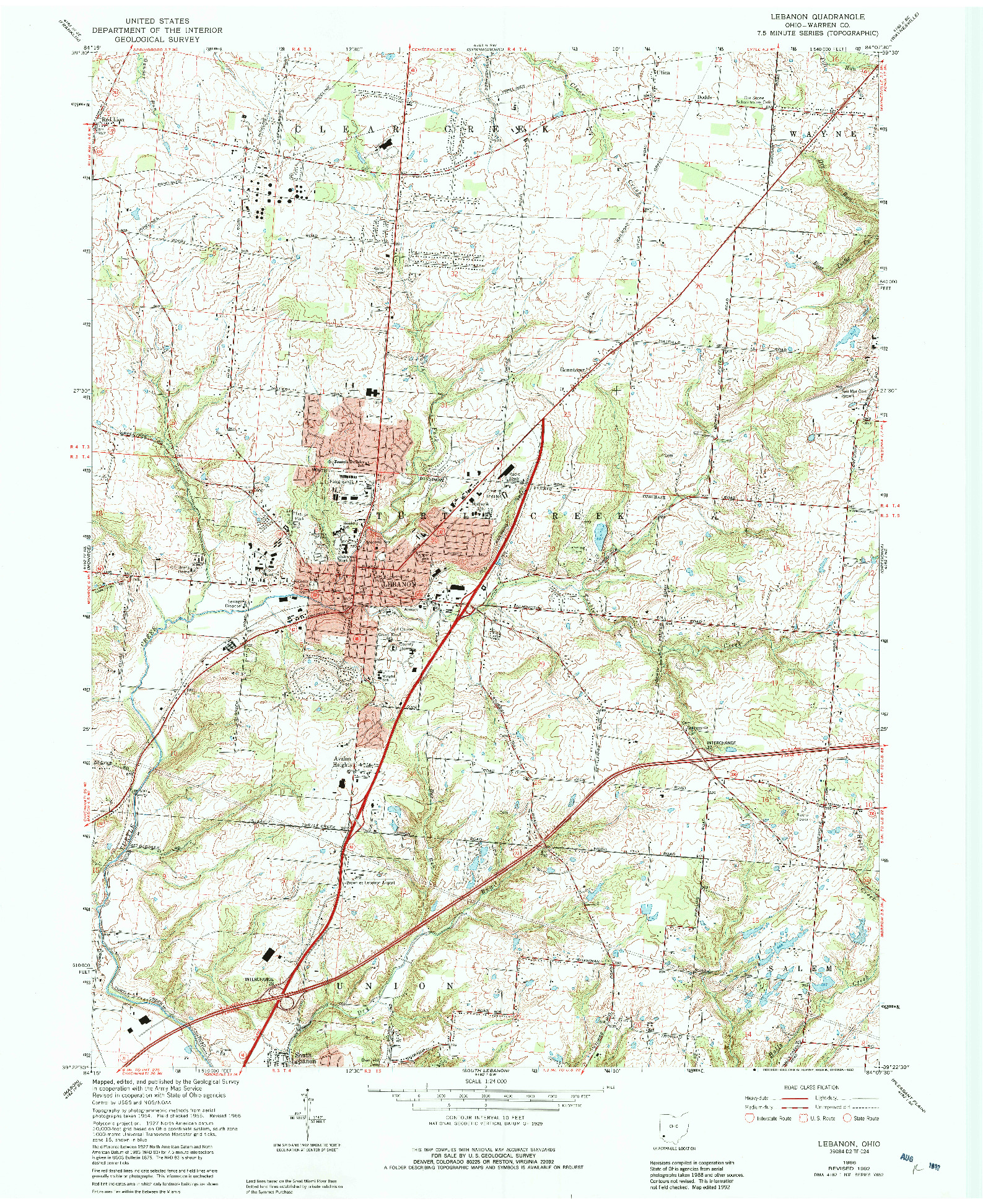 USGS 1:24000-SCALE QUADRANGLE FOR LEBANON, OH 1966