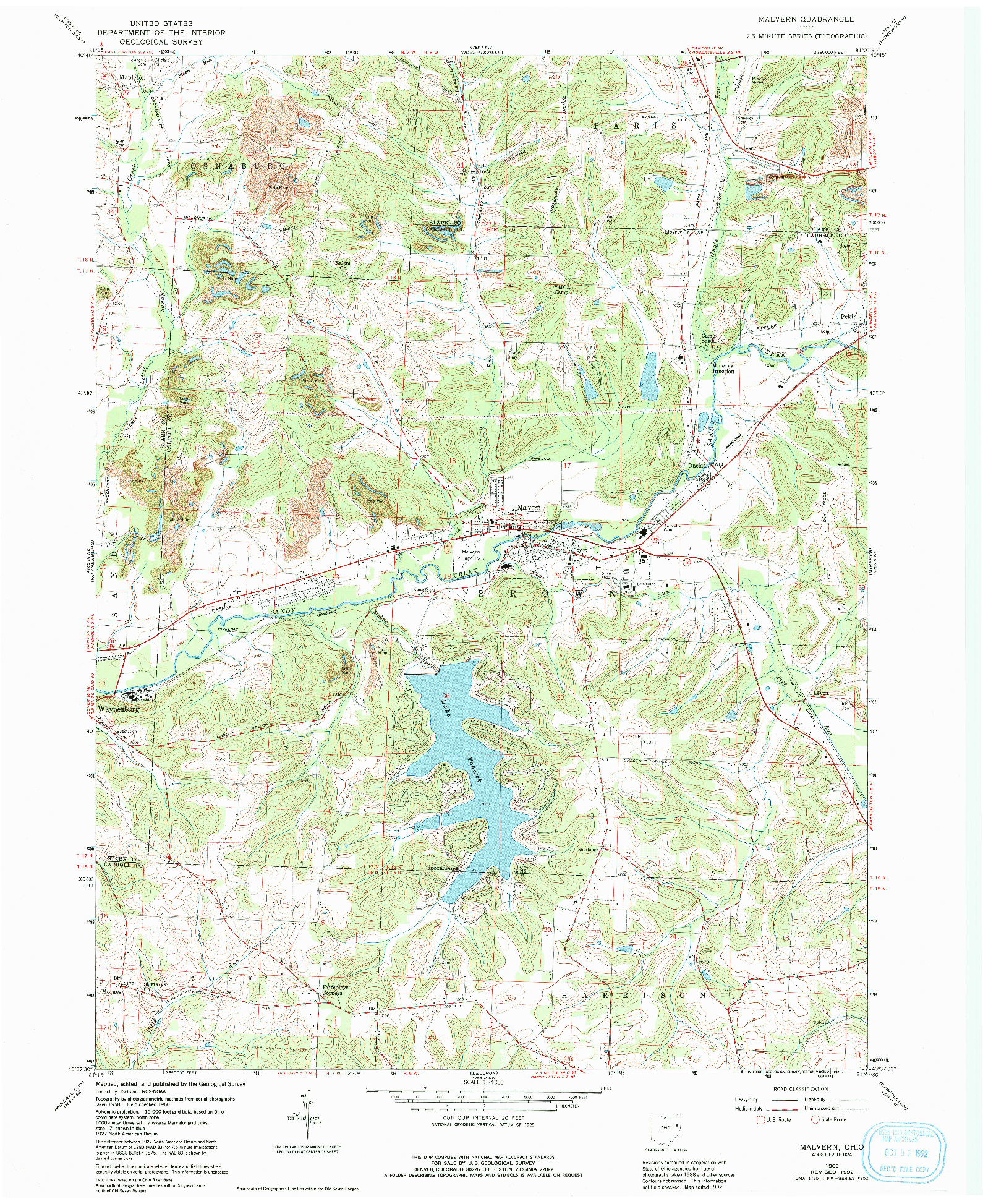 USGS 1:24000-SCALE QUADRANGLE FOR MALVERN, OH 1960