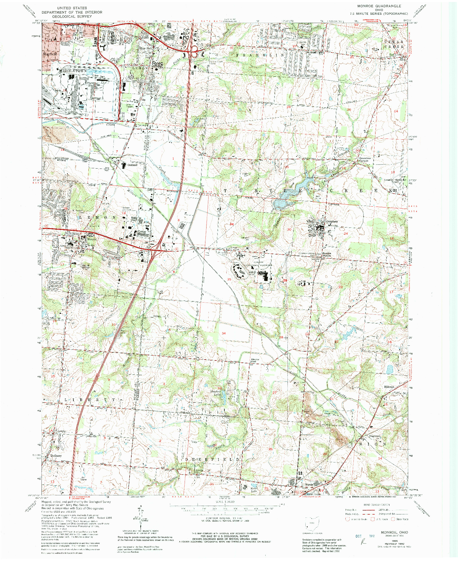 USGS 1:24000-SCALE QUADRANGLE FOR MONROE, OH 1965