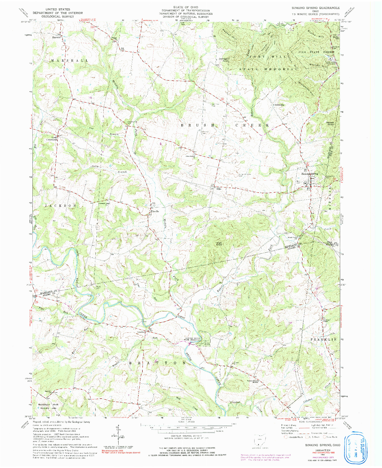 USGS 1:24000-SCALE QUADRANGLE FOR SINKING SPRING, OH 1961