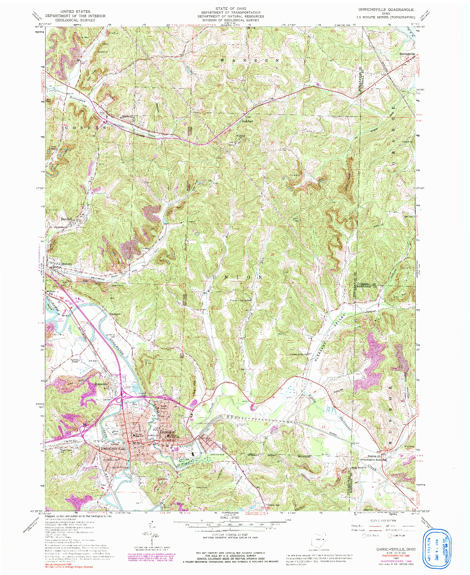 USGS 1:24000-SCALE QUADRANGLE FOR UHRICHSVILLE, OH 1961