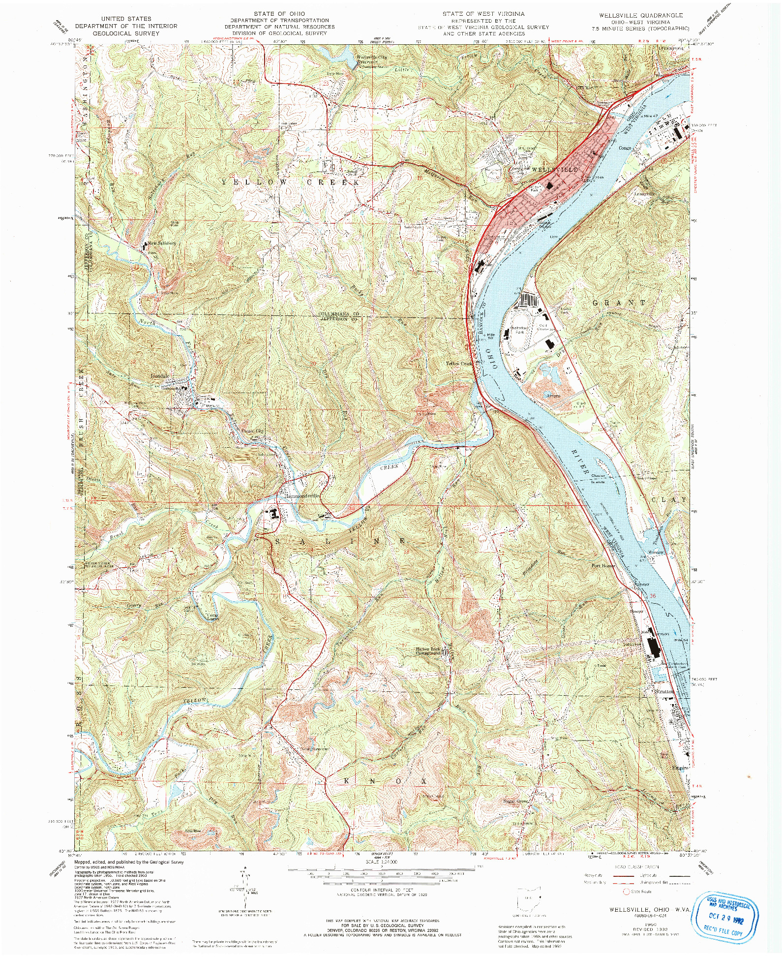 USGS 1:24000-SCALE QUADRANGLE FOR WELLSVILLE, OH 1960