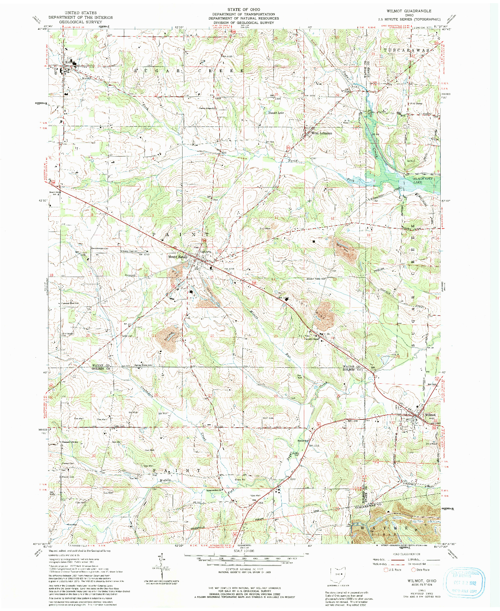 USGS 1:24000-SCALE QUADRANGLE FOR WILMOT, OH 1961