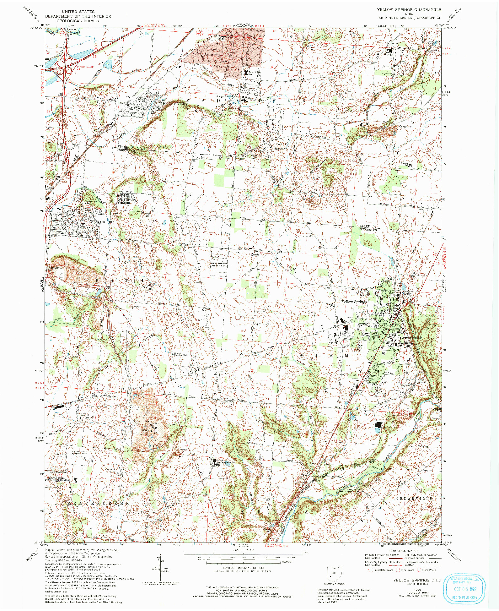 USGS 1:24000-SCALE QUADRANGLE FOR YELLOW SPRINGS, OH 1968