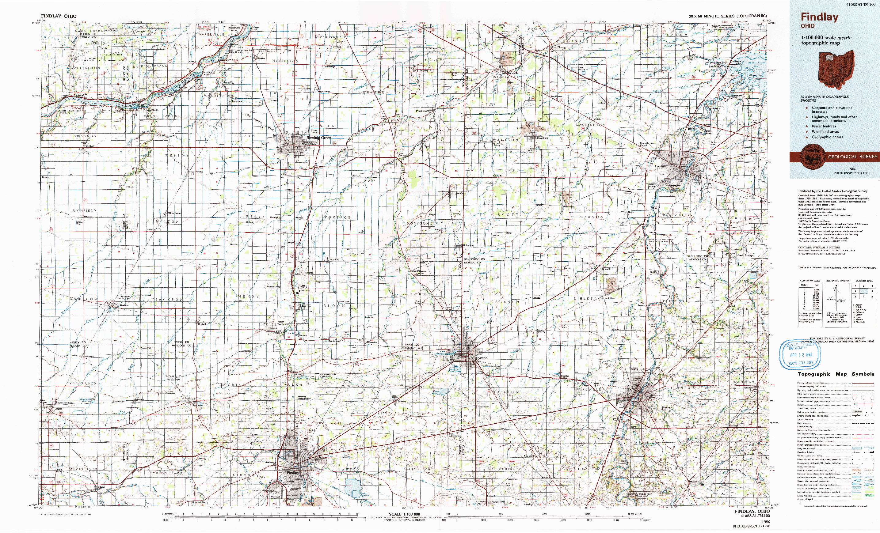 USGS 1:100000-SCALE QUADRANGLE FOR FINDLAY, OH 1986