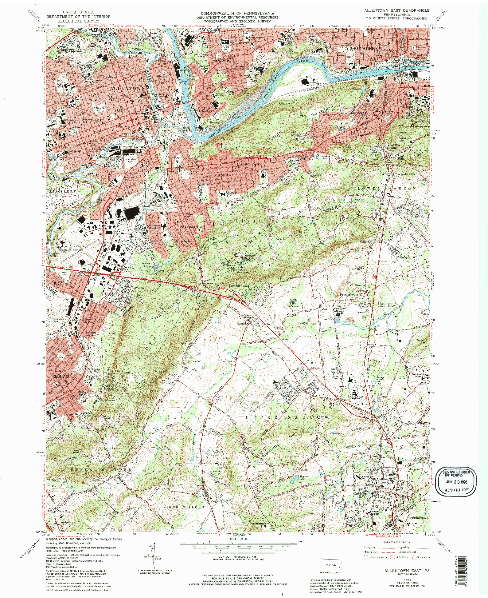 USGS 1:24000-SCALE QUADRANGLE FOR ALLENTOWN EAST, PA 1964