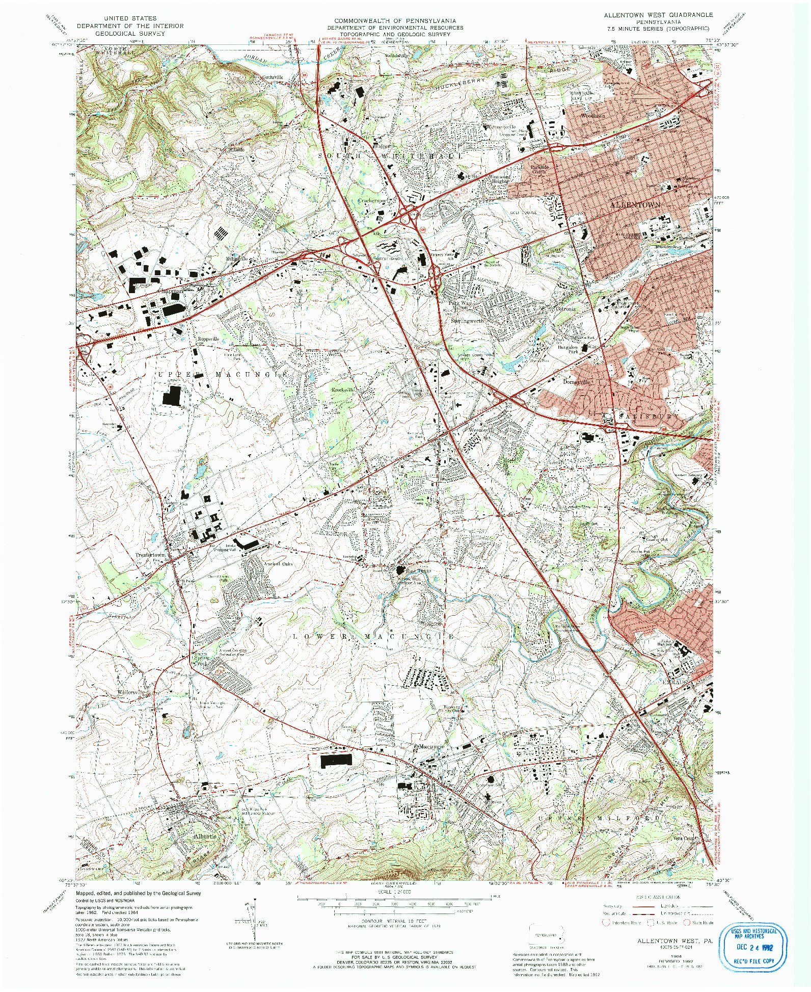 USGS 1:24000-SCALE QUADRANGLE FOR ALLENTOWN WEST, PA 1964