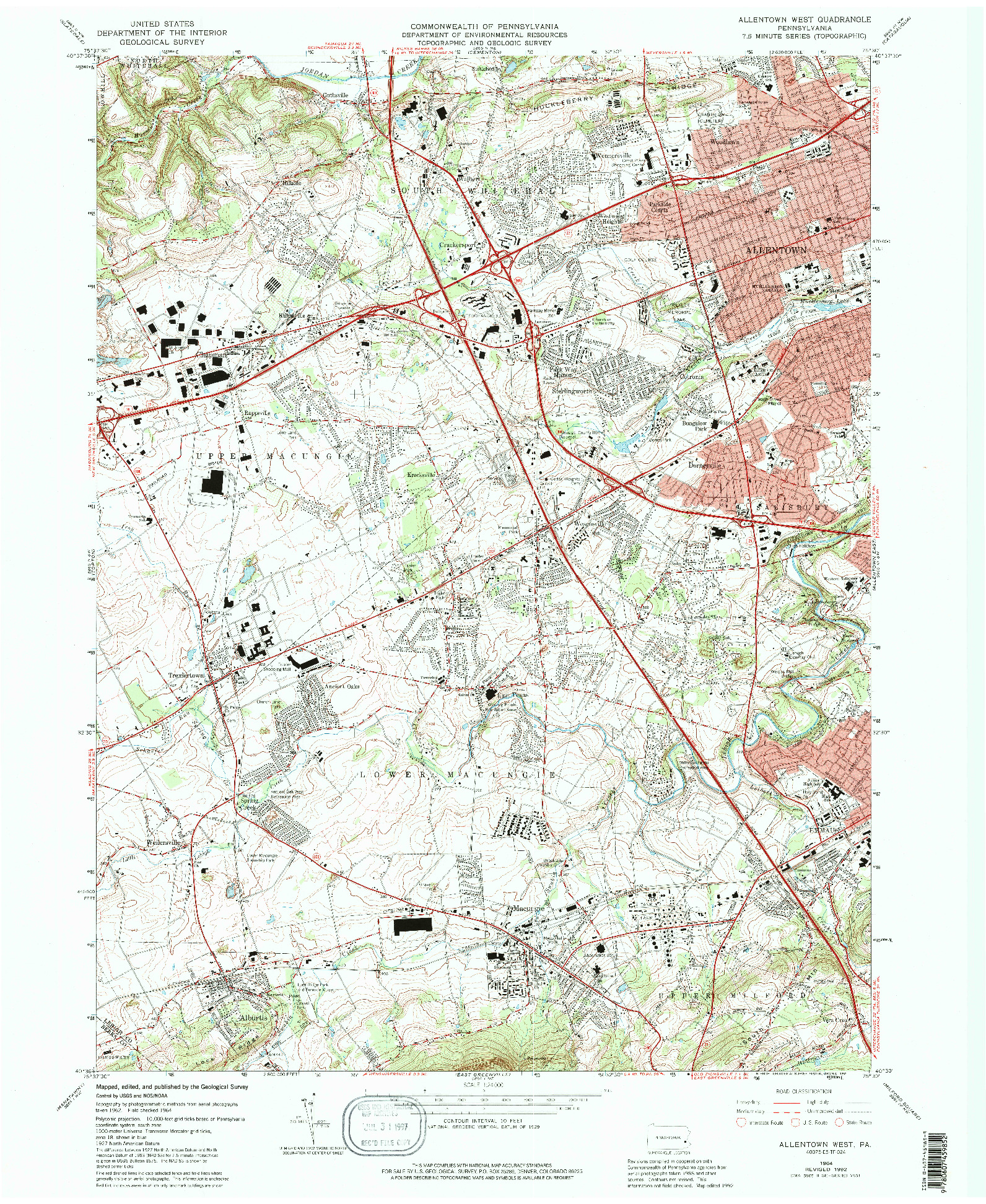 USGS 1:24000-SCALE QUADRANGLE FOR ALLENTOWN WEST, PA 1964