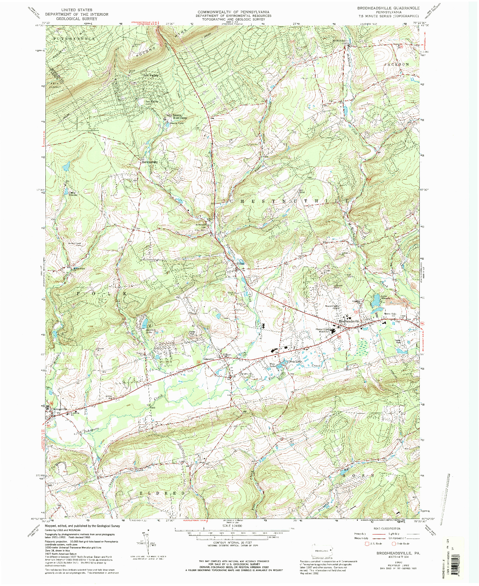 USGS 1:24000-SCALE QUADRANGLE FOR BRODHEADSVILLE, PA 1960