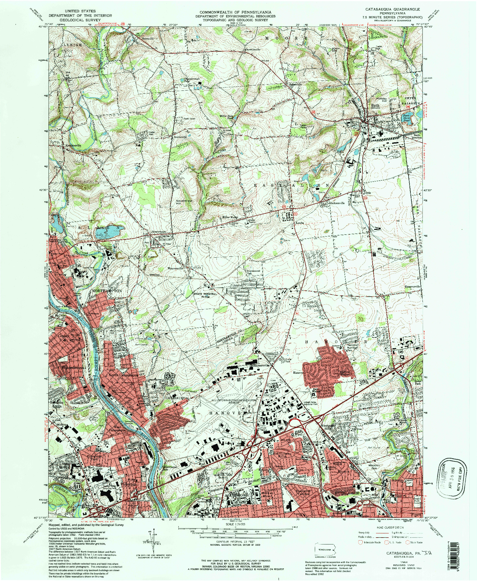 USGS 1:24000-SCALE QUADRANGLE FOR CATASAUQUA, PA 1964