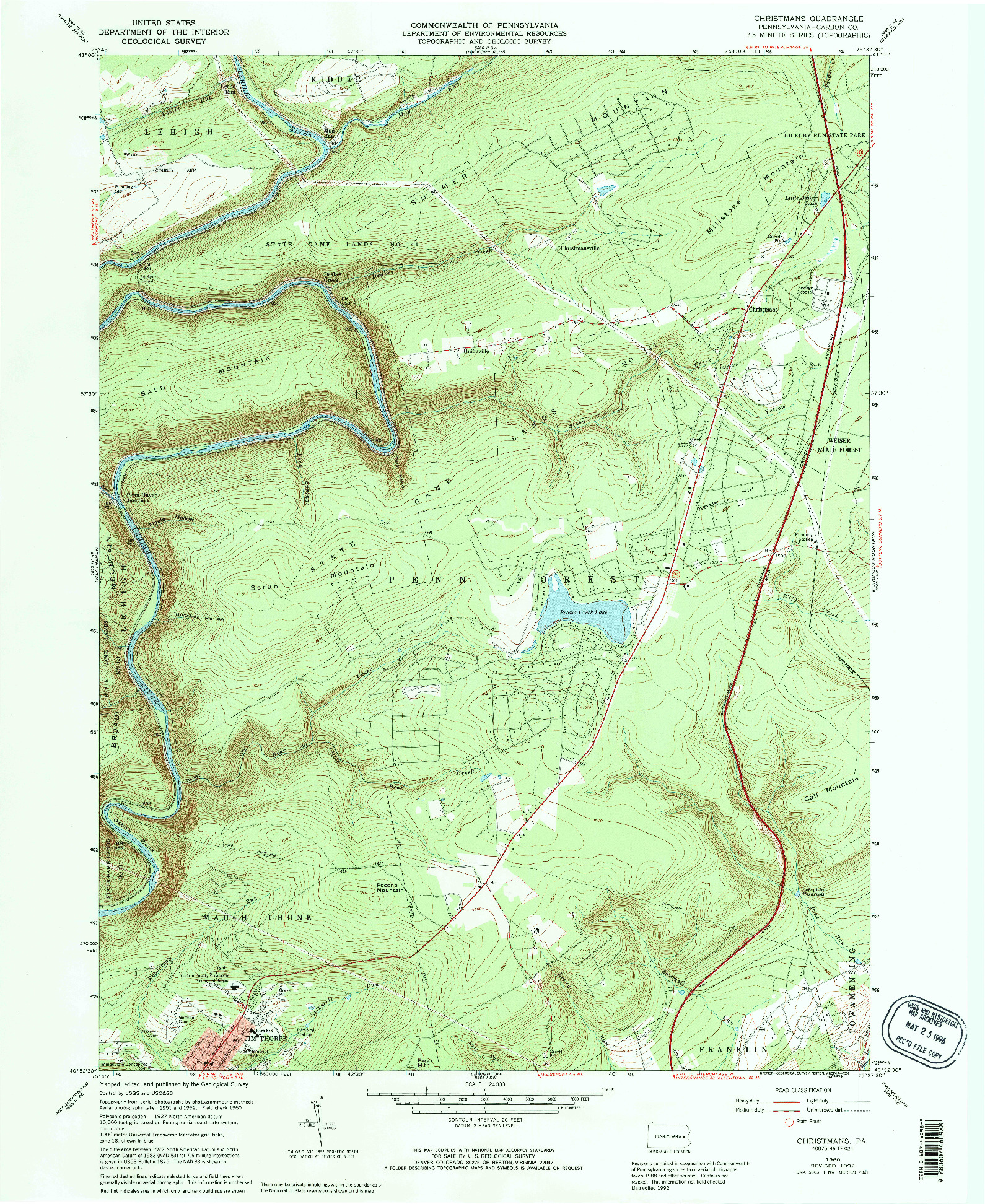 USGS 1:24000-SCALE QUADRANGLE FOR CHRISTMANS, PA 1960