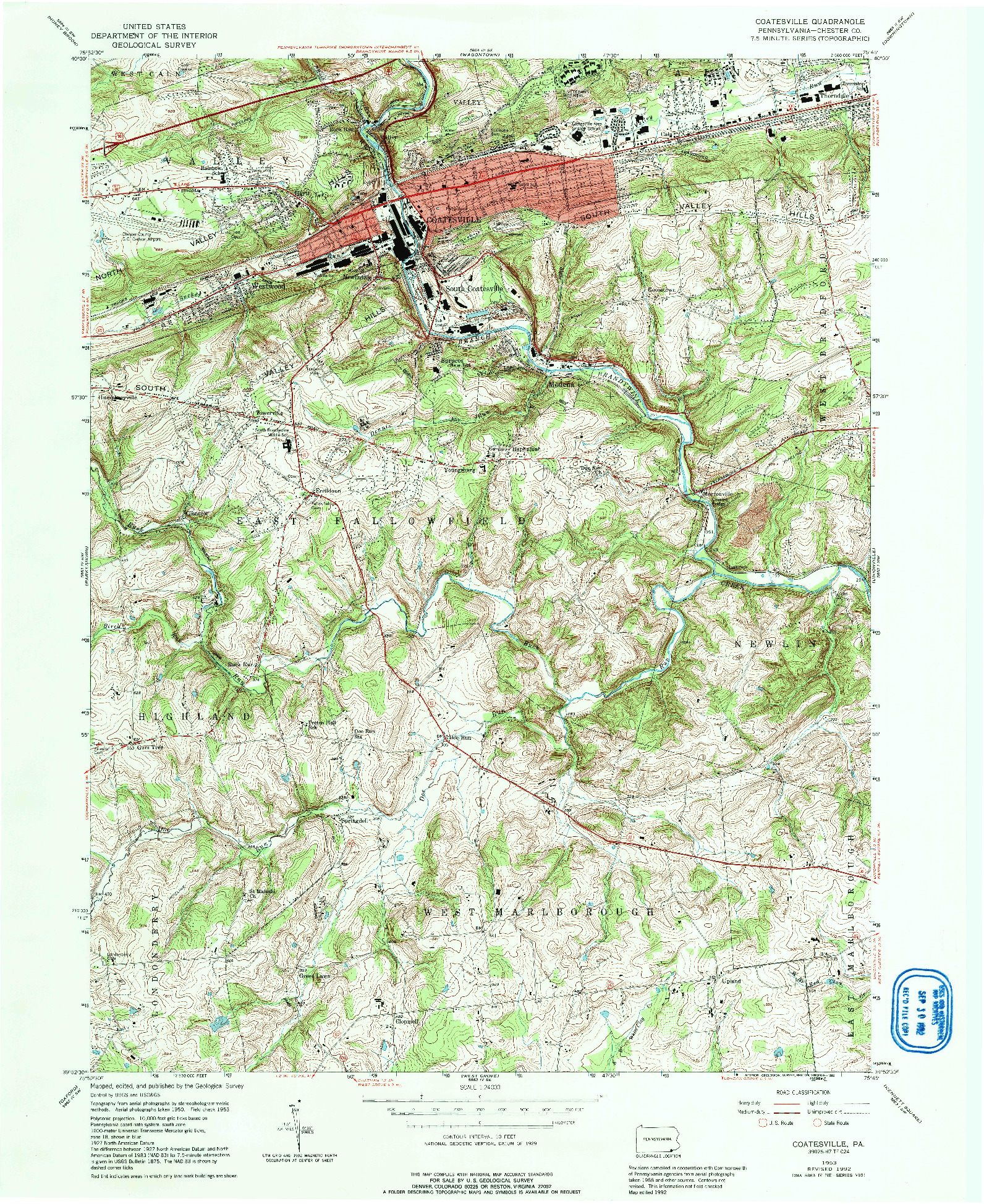 USGS 1:24000-SCALE QUADRANGLE FOR COATESVILLE, PA 1953