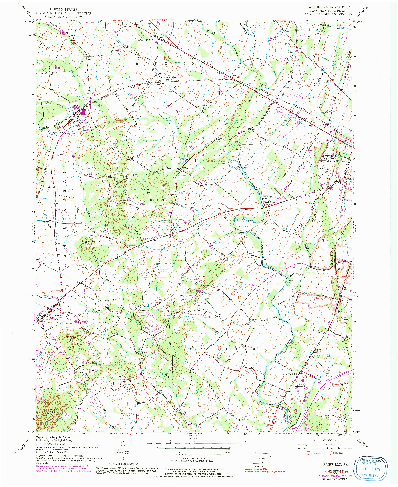 USGS 1:24000-SCALE QUADRANGLE FOR FAIRFIELD, PA 1951