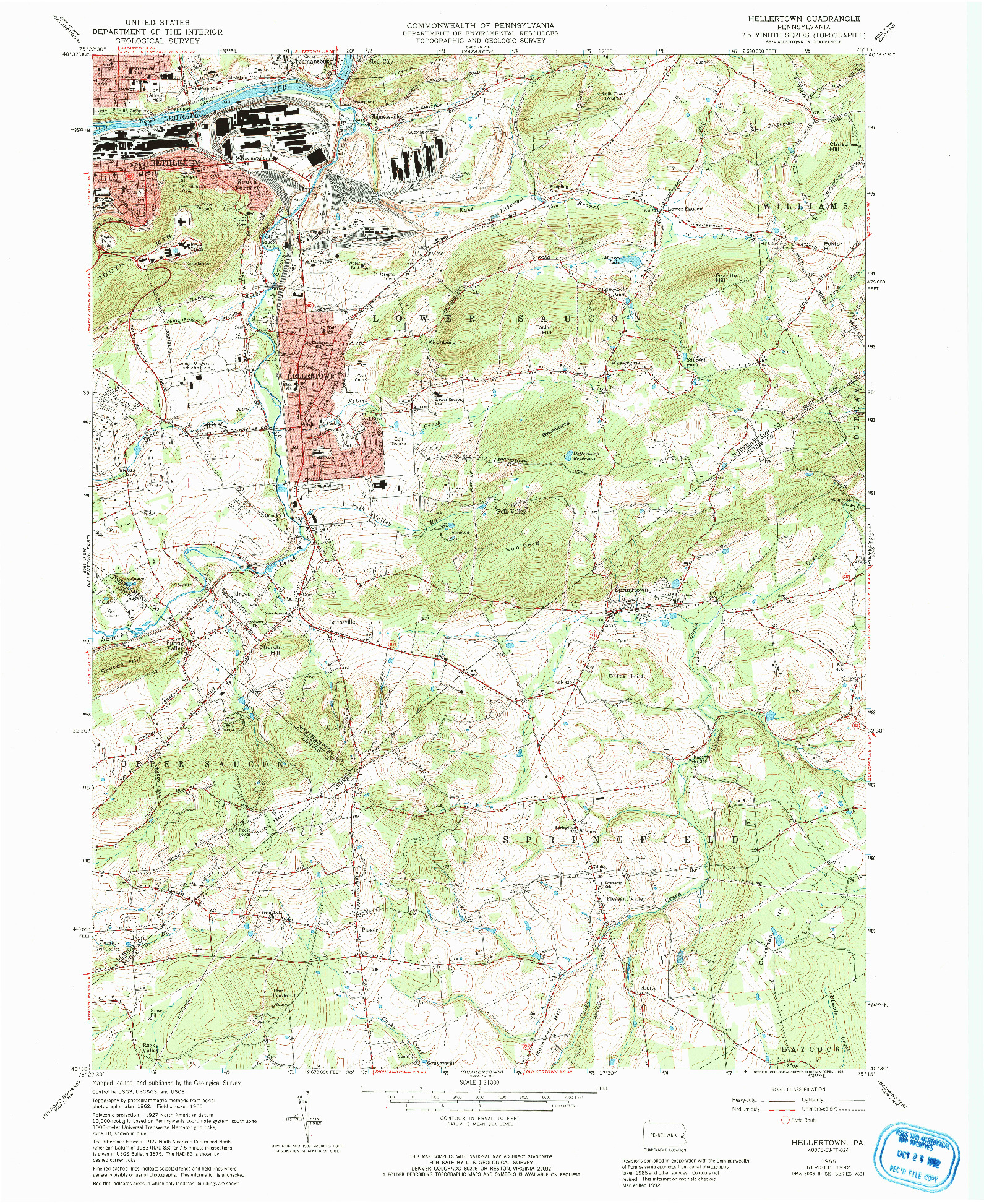 USGS 1:24000-SCALE QUADRANGLE FOR HELLERTOWN, PA 1965