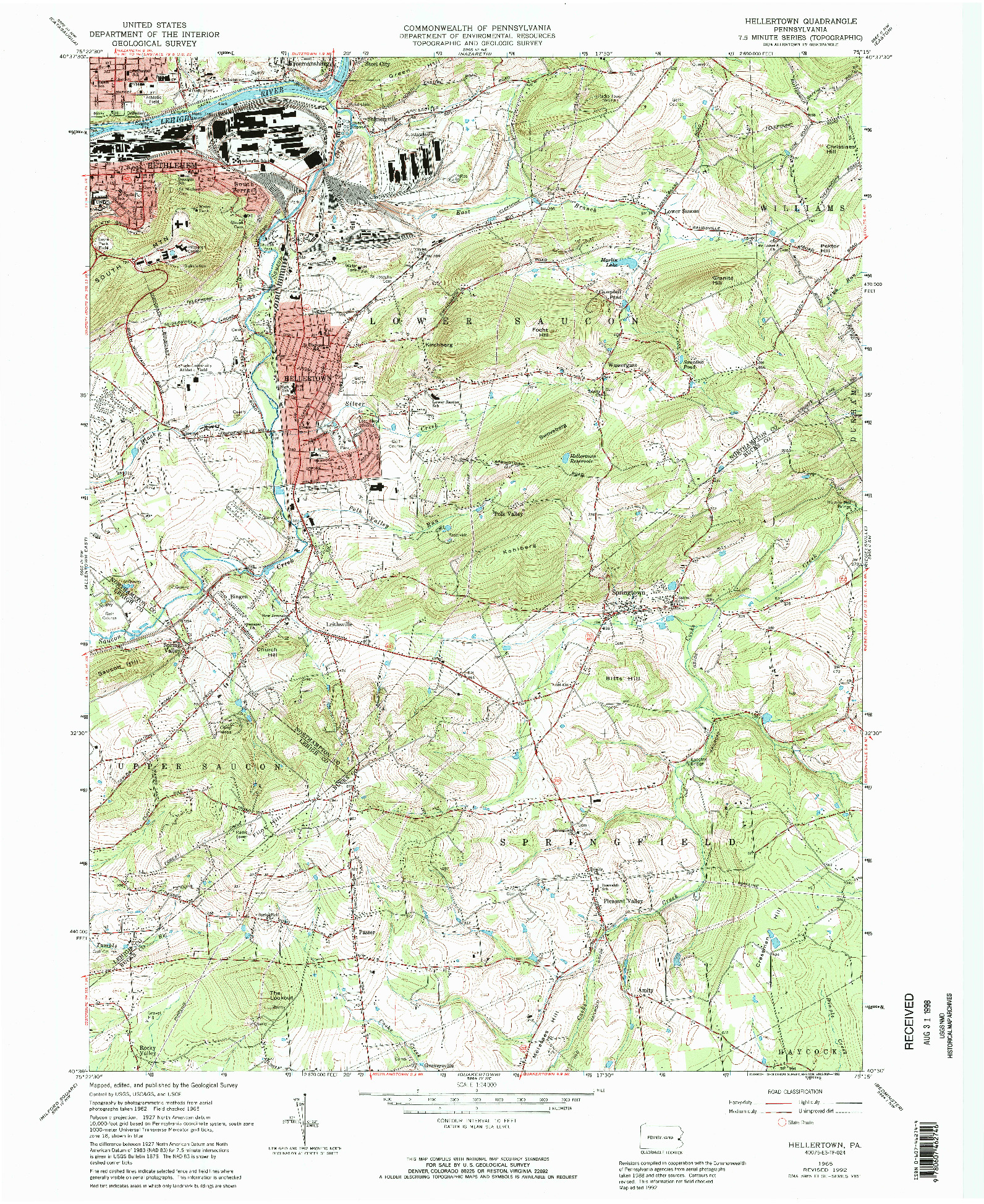 USGS 1:24000-SCALE QUADRANGLE FOR HELLERTOWN, PA 1965