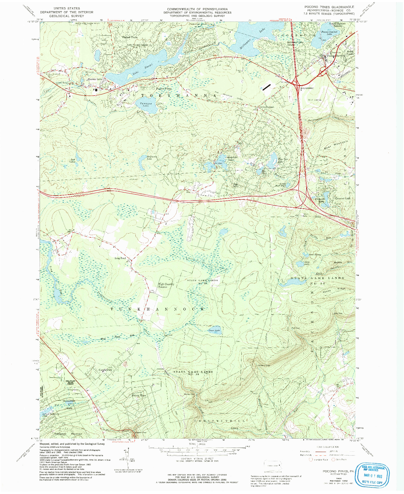 USGS 1:24000-SCALE QUADRANGLE FOR POCONO PINES, PA 1966