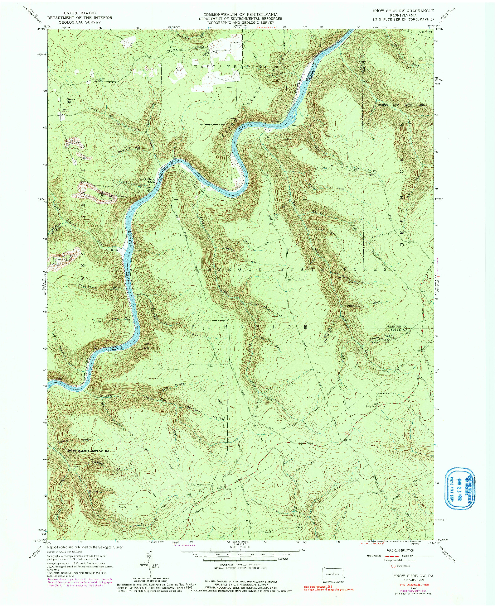 USGS 1:24000-SCALE QUADRANGLE FOR SNOW SHOE NW, PA 1960