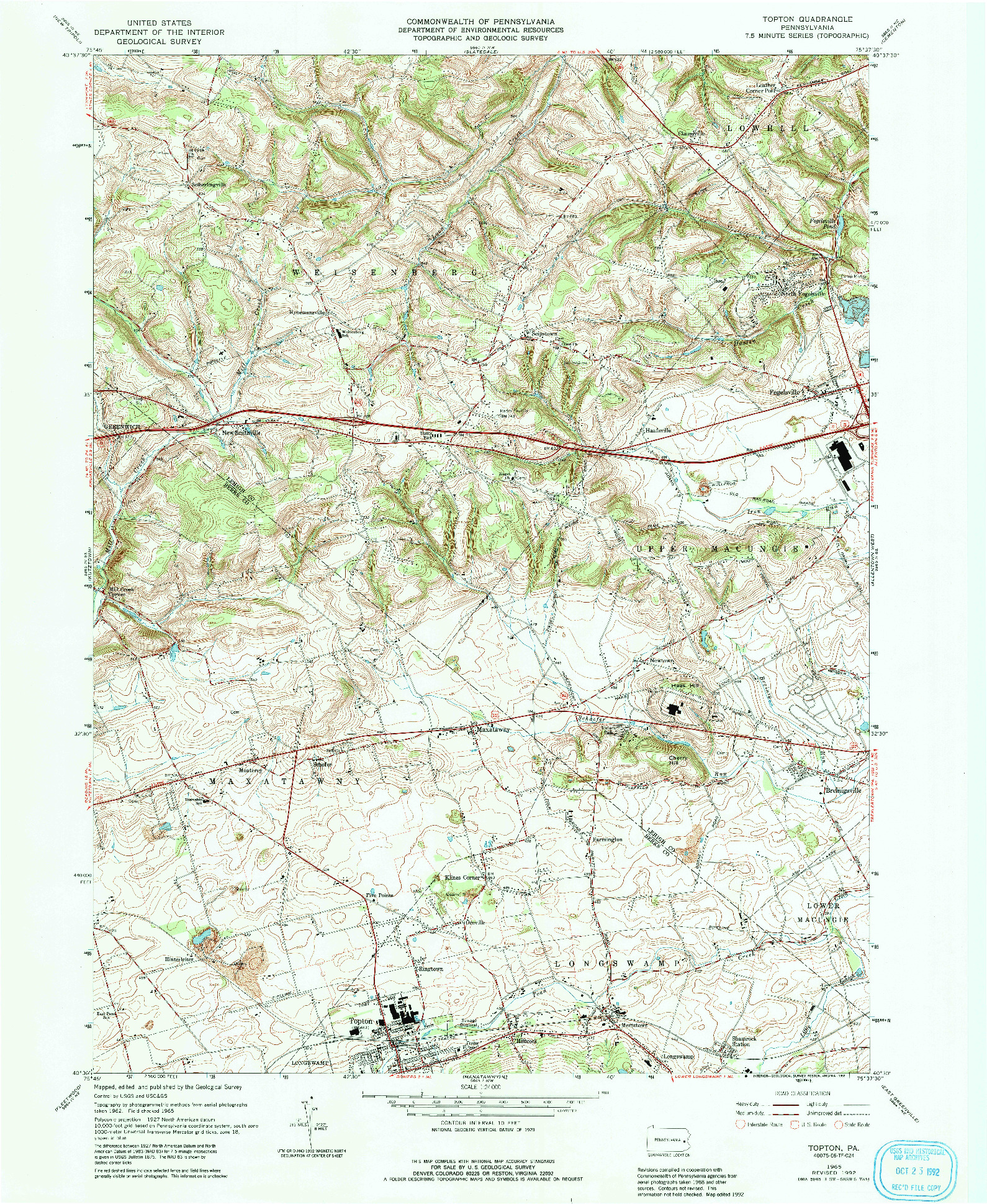 USGS 1:24000-SCALE QUADRANGLE FOR TOPTON, PA 1965