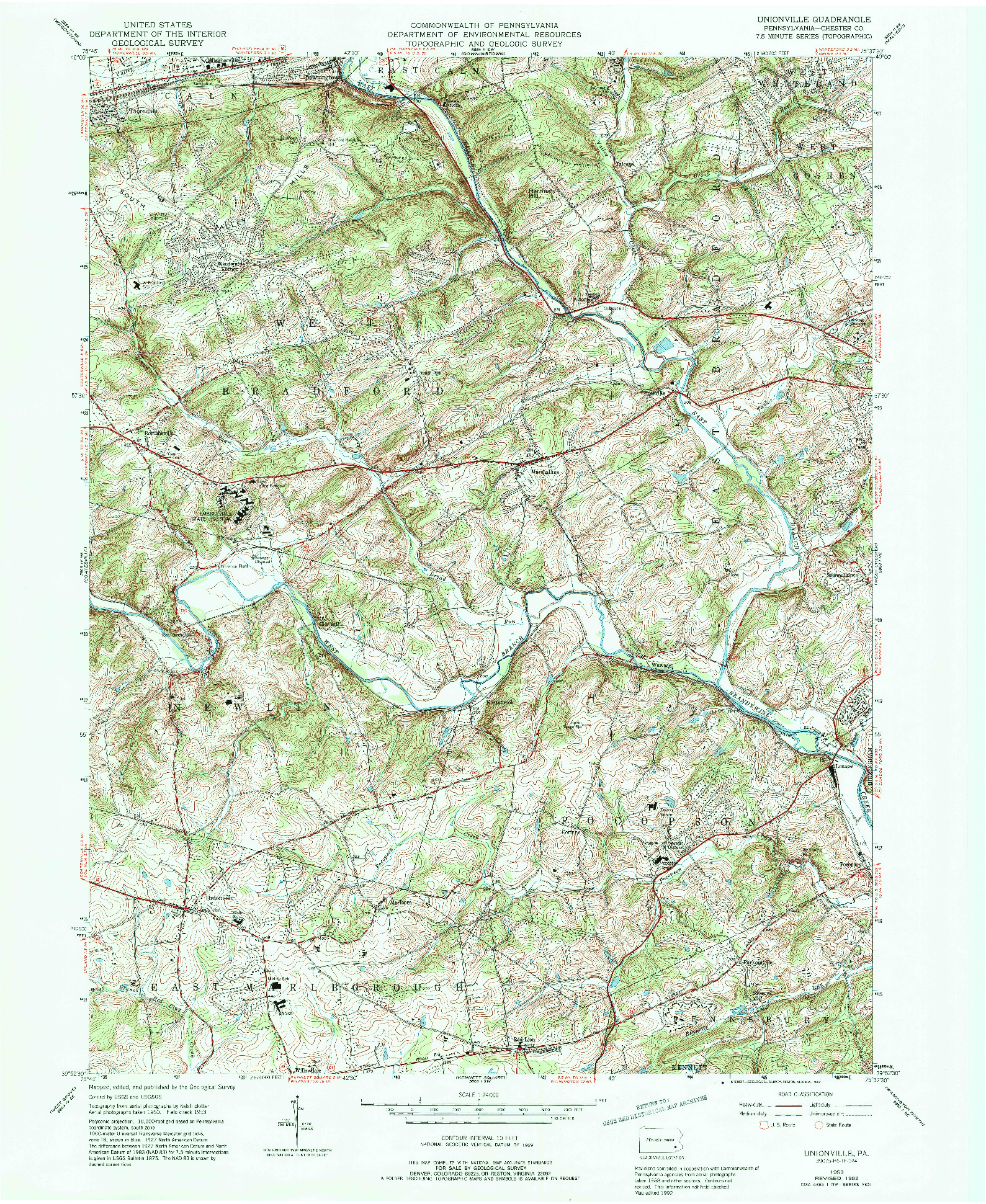 USGS 1:24000-SCALE QUADRANGLE FOR UNIONVILLE, PA 1953