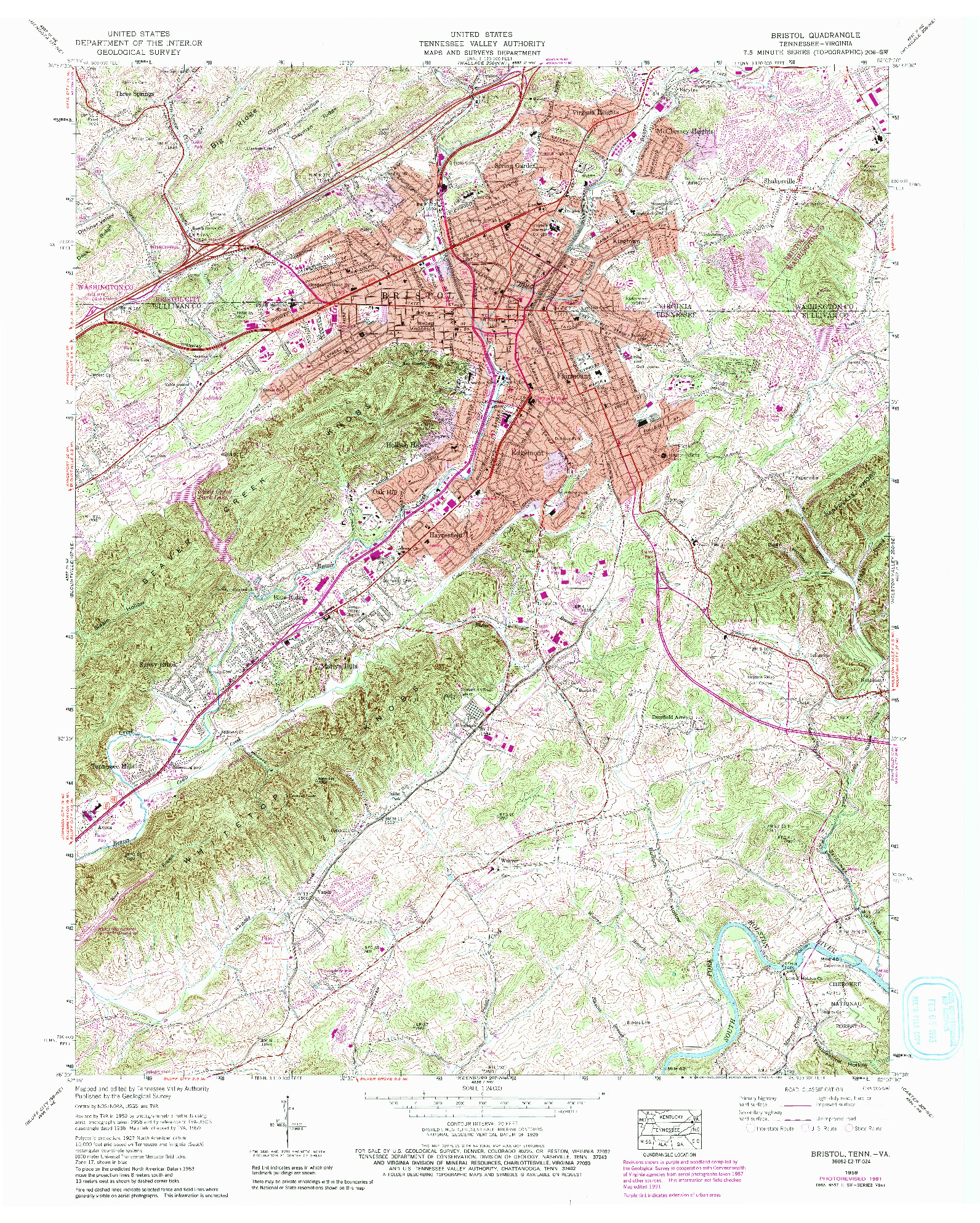 USGS 1:24000-SCALE QUADRANGLE FOR BRISTOL, TN 1959