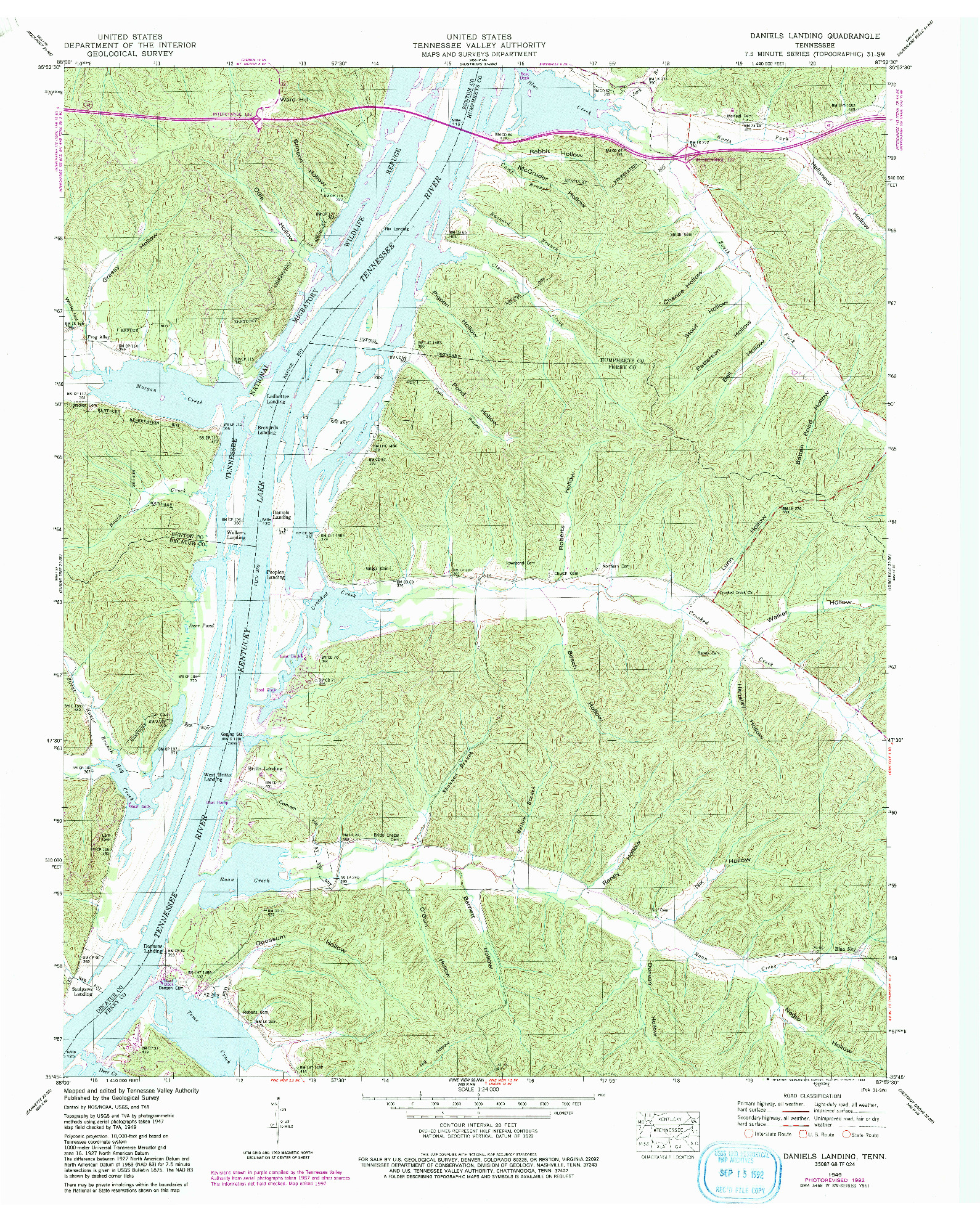 USGS 1:24000-SCALE QUADRANGLE FOR DANIELS LANDING, TN 1949